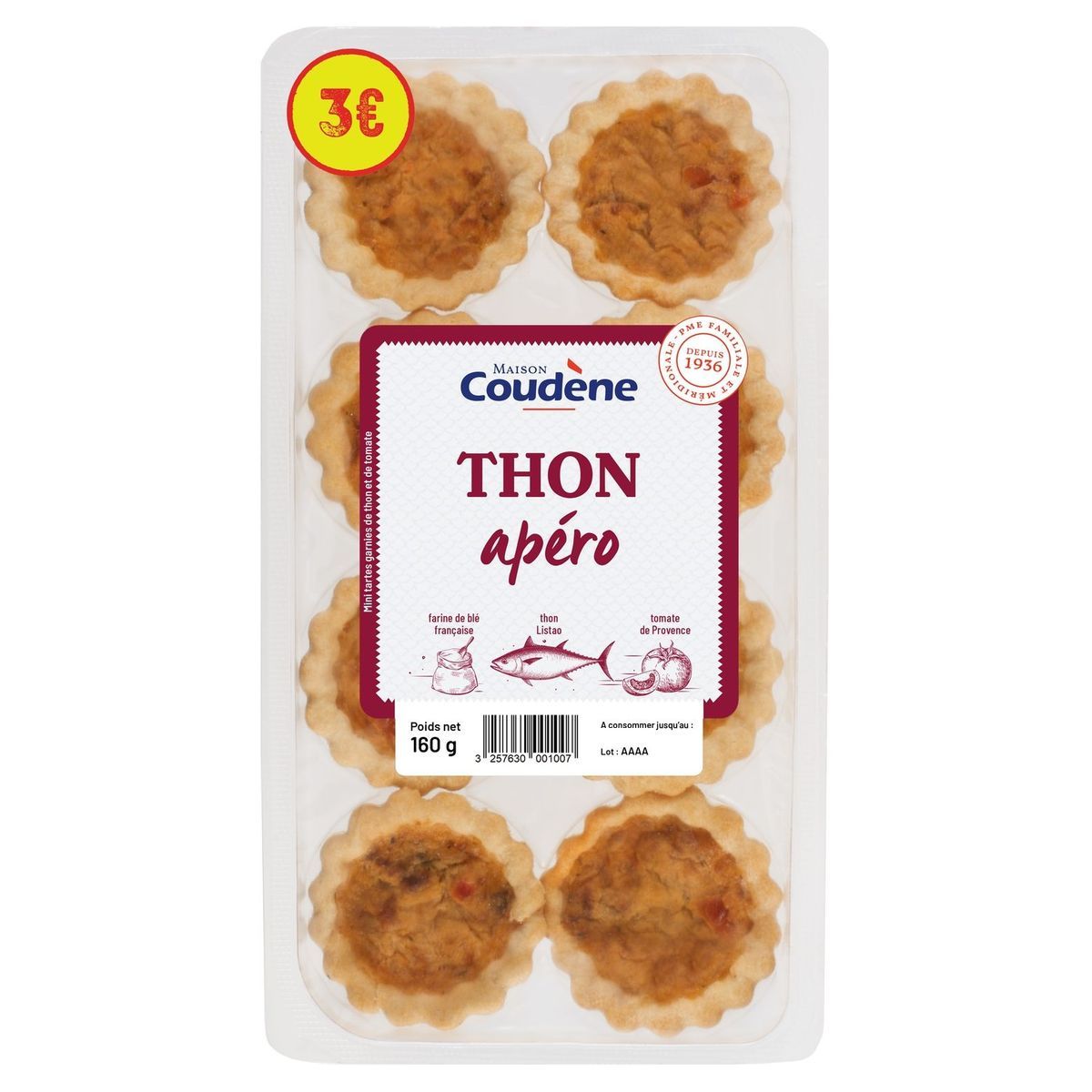 COUDENE Apéro Tielles thon et tomates de Provence 8 pièces 160g