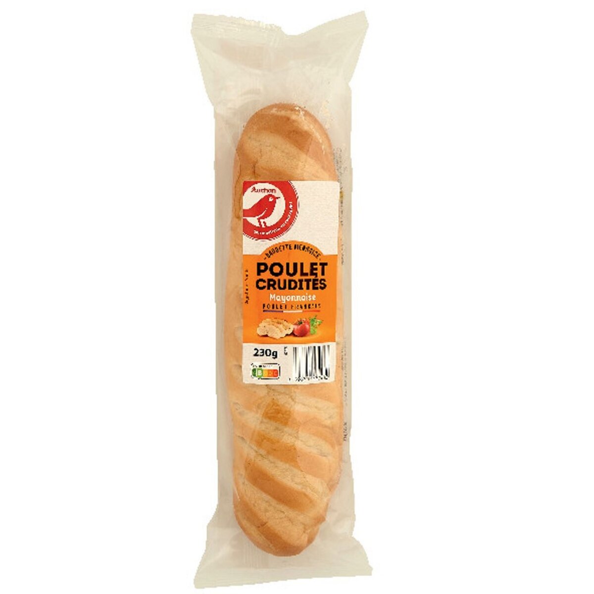 AUCHAN Sandwich baguette viennoise poulet crudités 230g