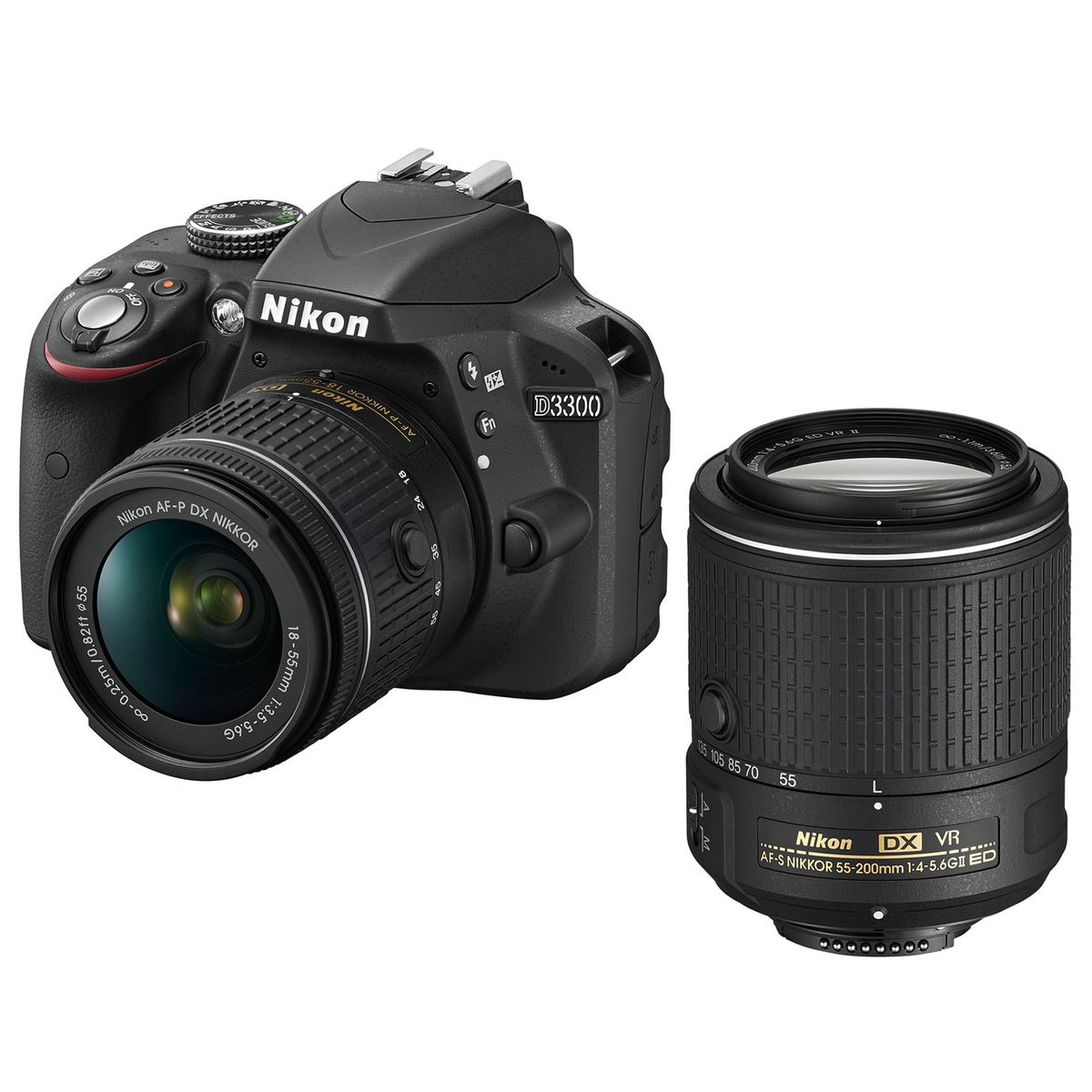 NIKON Appareil Photo Reflex - D3300 - Noir + Objectif 18-55 m + Objectif 55-200 mm