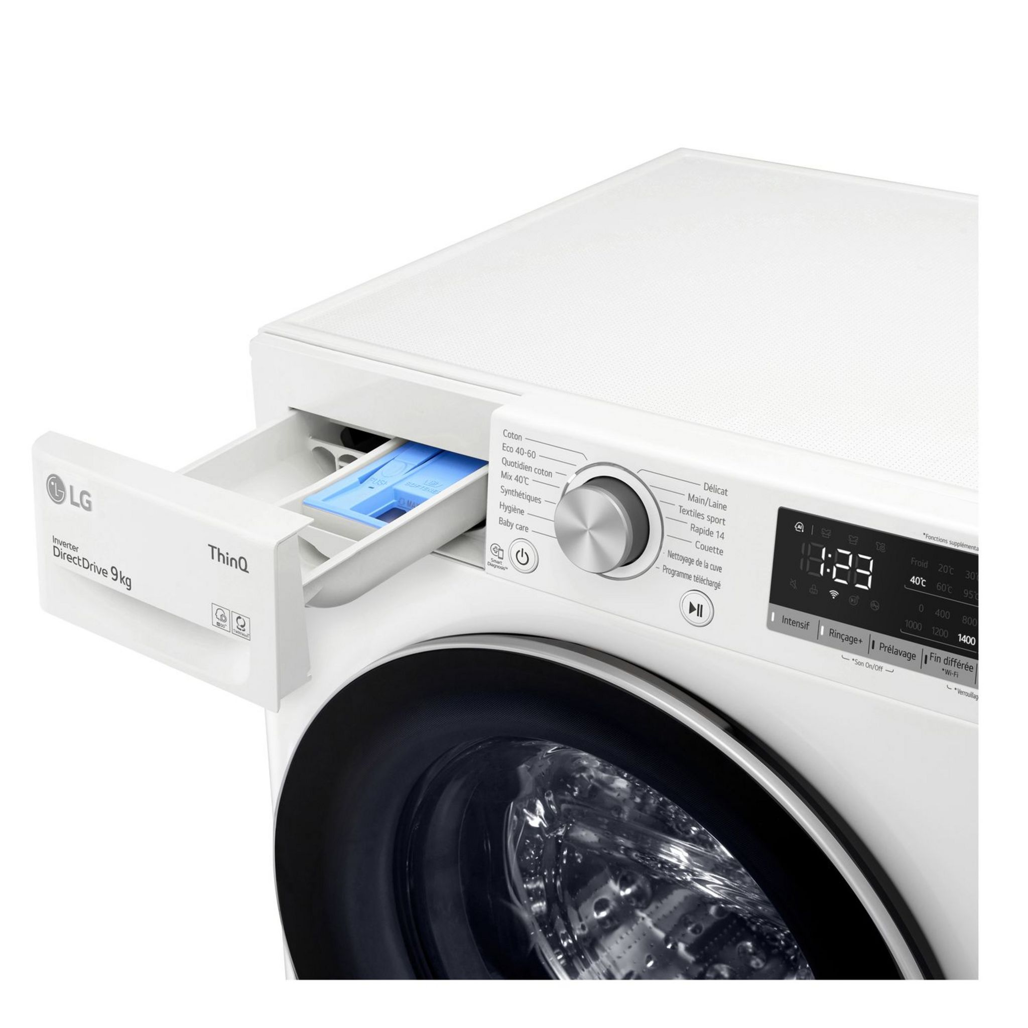 Voir la diapositive 4 : LG Lave linge hublot F94V41WH, 9 kg, 1400 T/min, B