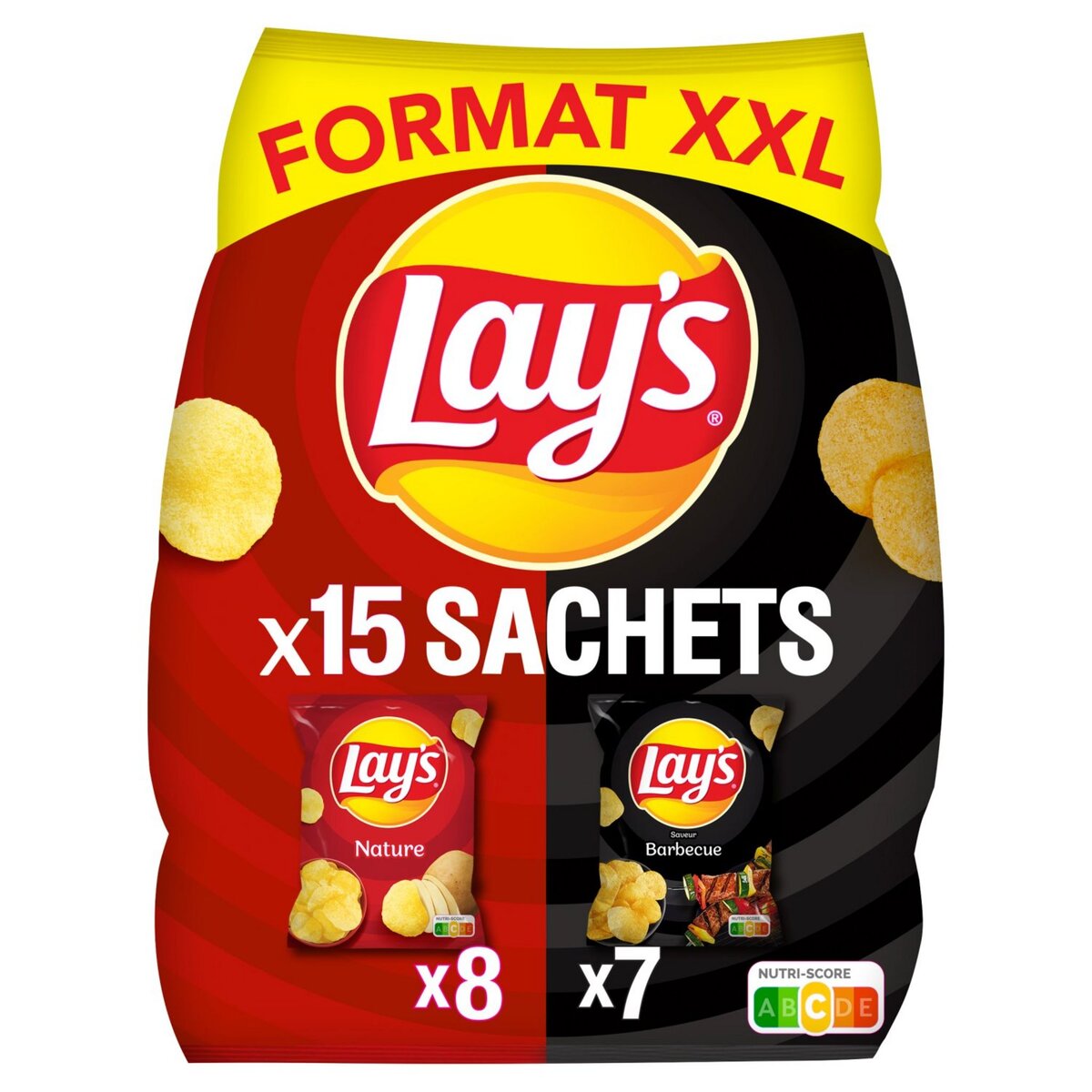 LAY'S Chips saveur nature et barbecue sachets individuels 8x nature 7x barbecue  392g