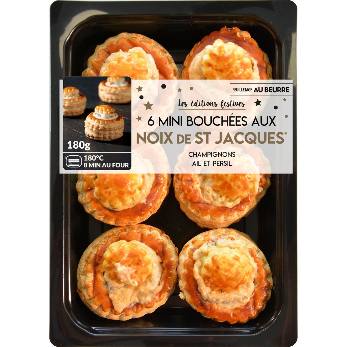 MIX BUFFET Mini bouchées aux noix de St Jaques champignons ail et persil 6 pièces 180g