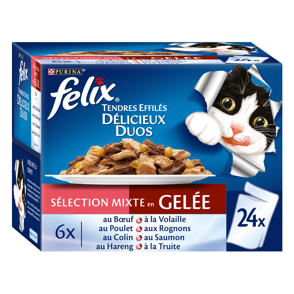 FELIX Sachets repas effilés en gelée viandes et poissons pour chat 24x100g