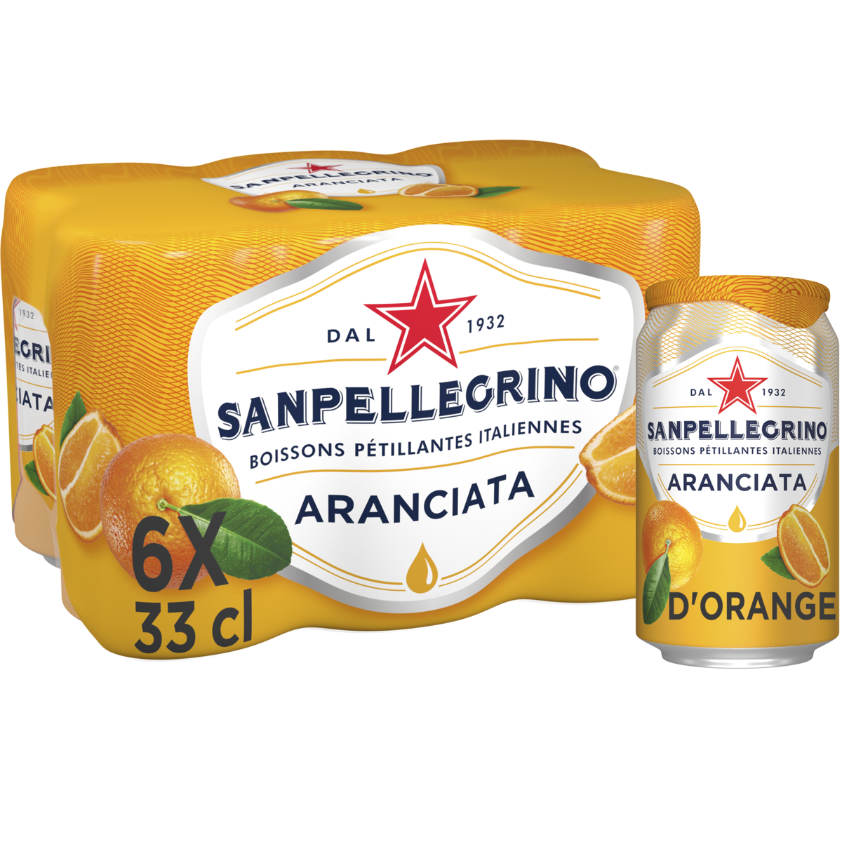 SAN PELLEGRINO Boisson pétillante aromatisée au jus d'orange boîtes 6x33cl