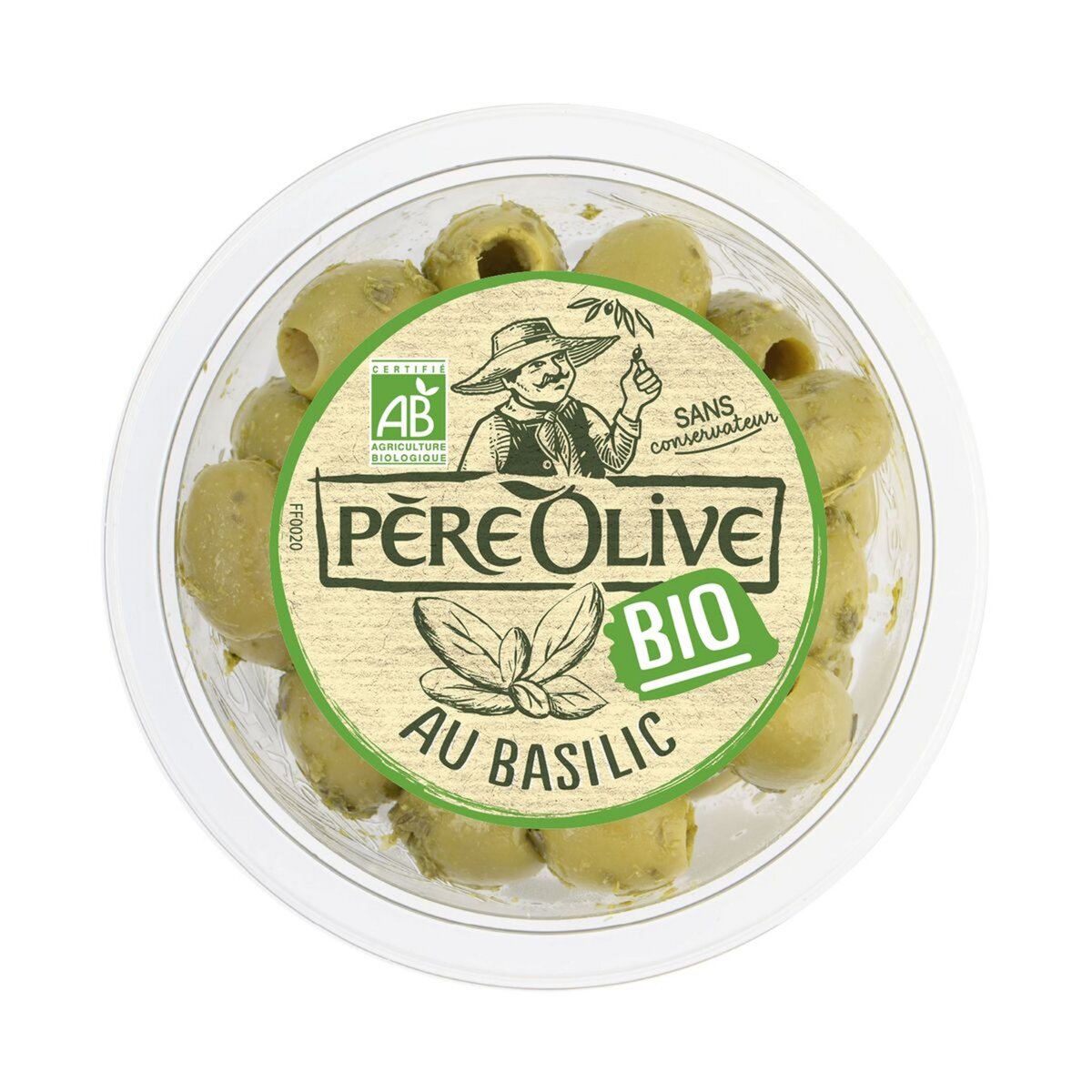PÈRE OLIVE Olives vertes bio au basilic 150g
