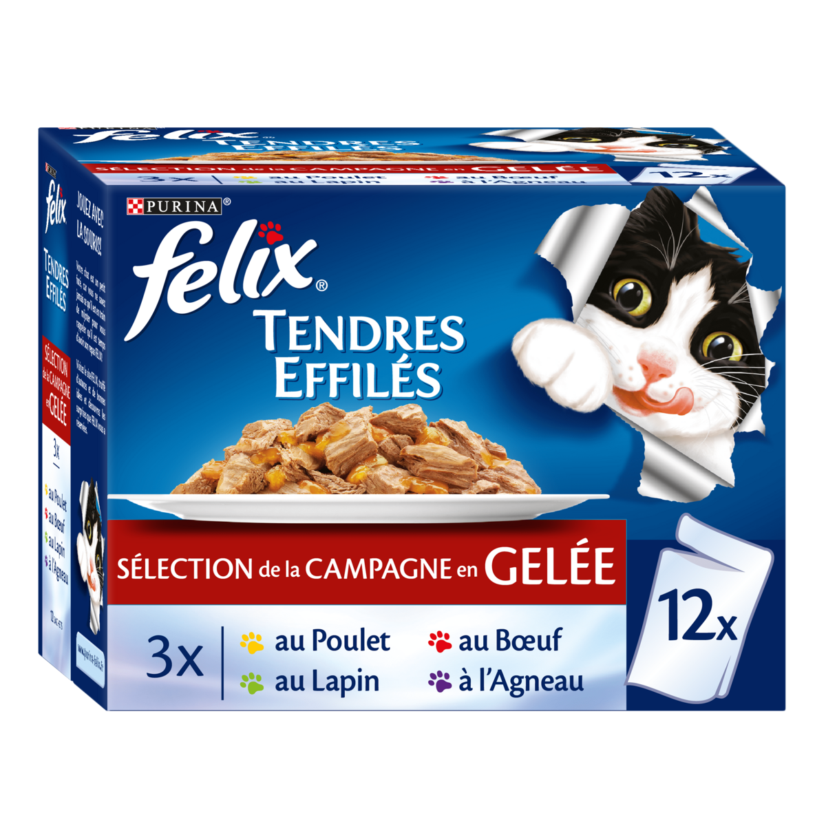 FELIX Sachets repas effilés pâtée en gelée viandes pour chat 12x100g