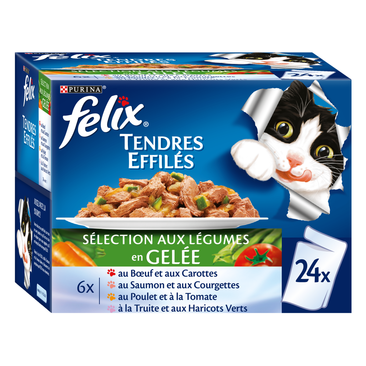 FELIX Sachets repas effilés en gelée viandes légumes pour chat 24x100g