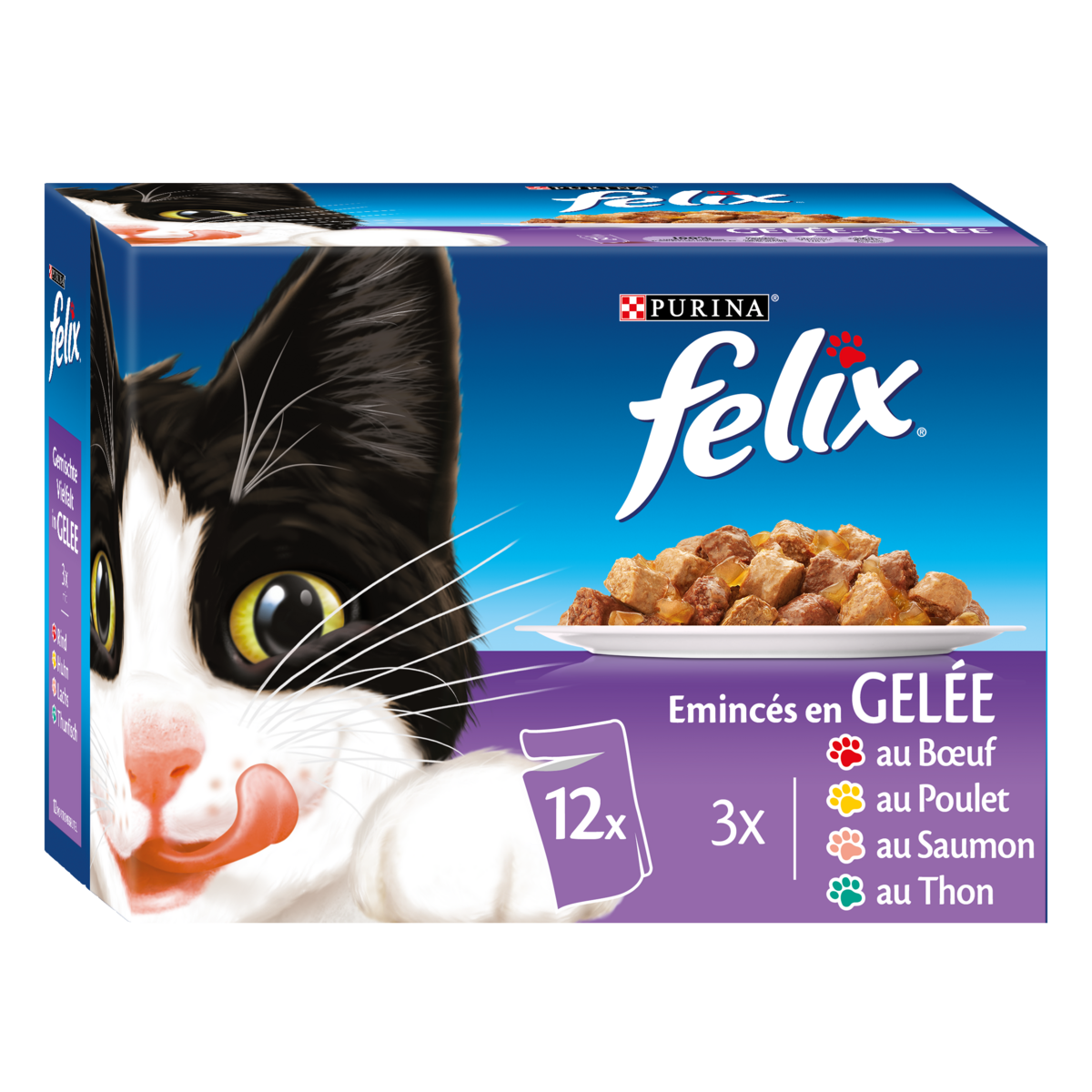FELIX Sachets repas émincés en gelée viandes et poissons pour chat 12x100g