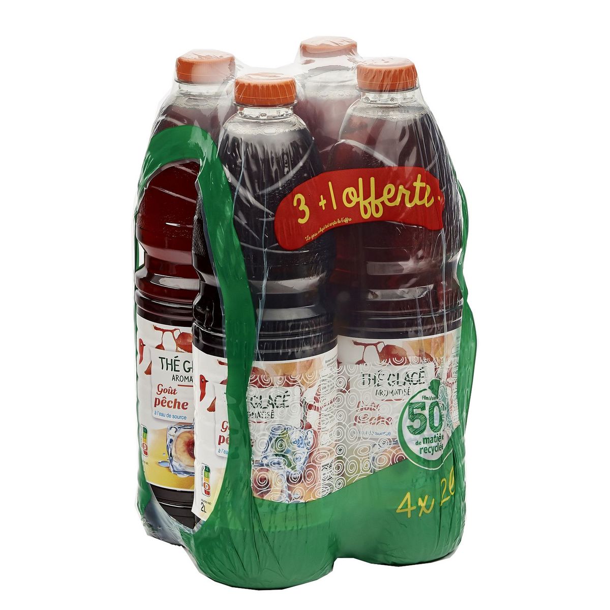 AUCHAN Thé glacé goût pêche  dont 1 offert 4x2l