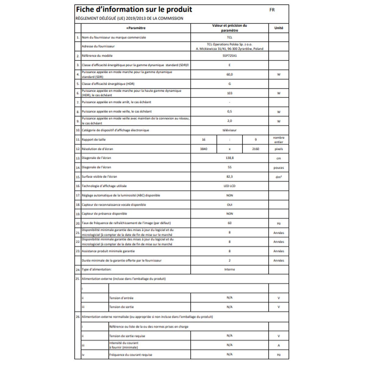 TCL 55P725 TV LED 4K UHD 140 cm Android TV 