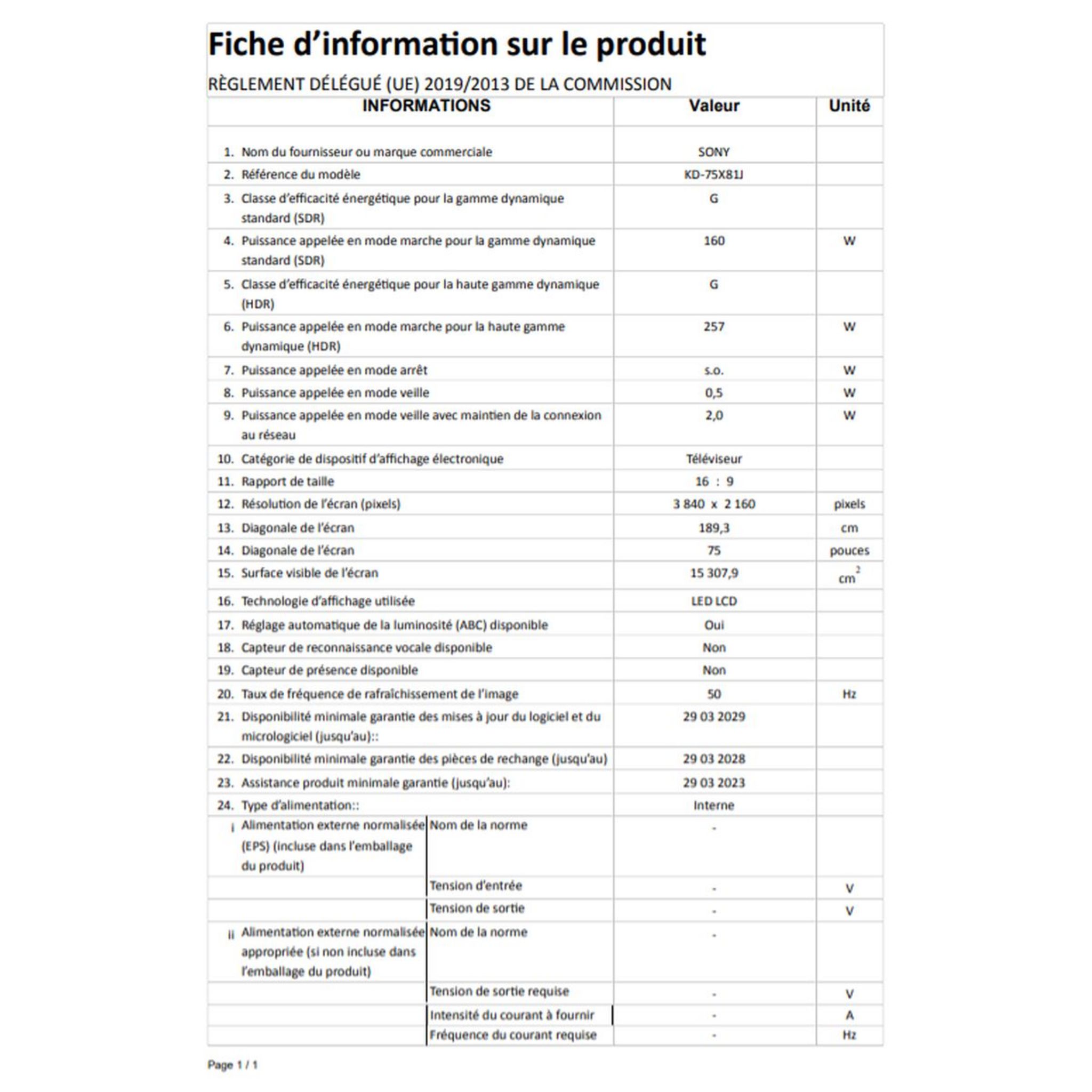 Voir la diapositive 3 : SONY KD75X81JAEP TV DLED 189 cm Google TV