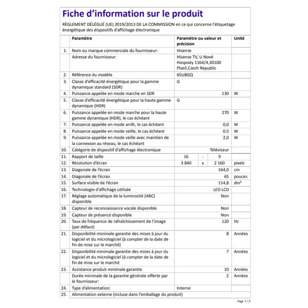 HISENSE  65U8GQ TV QLED 4K Ultra HD PRENIUM 164 cm Smart TV