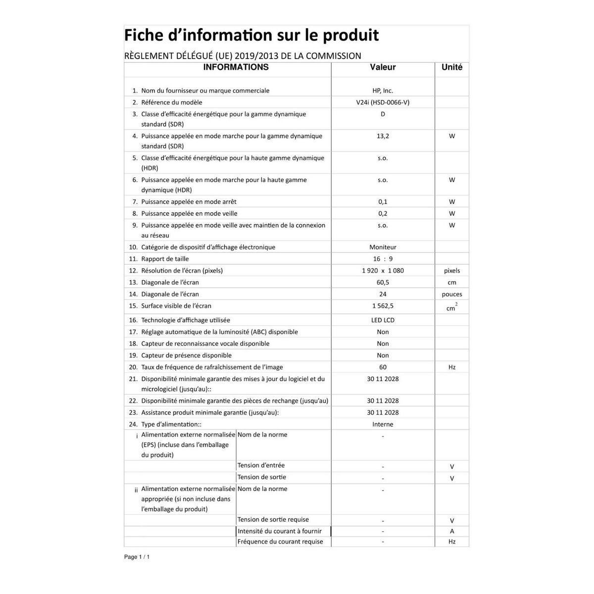 HP Ecran V24I 24 pouces - Noir