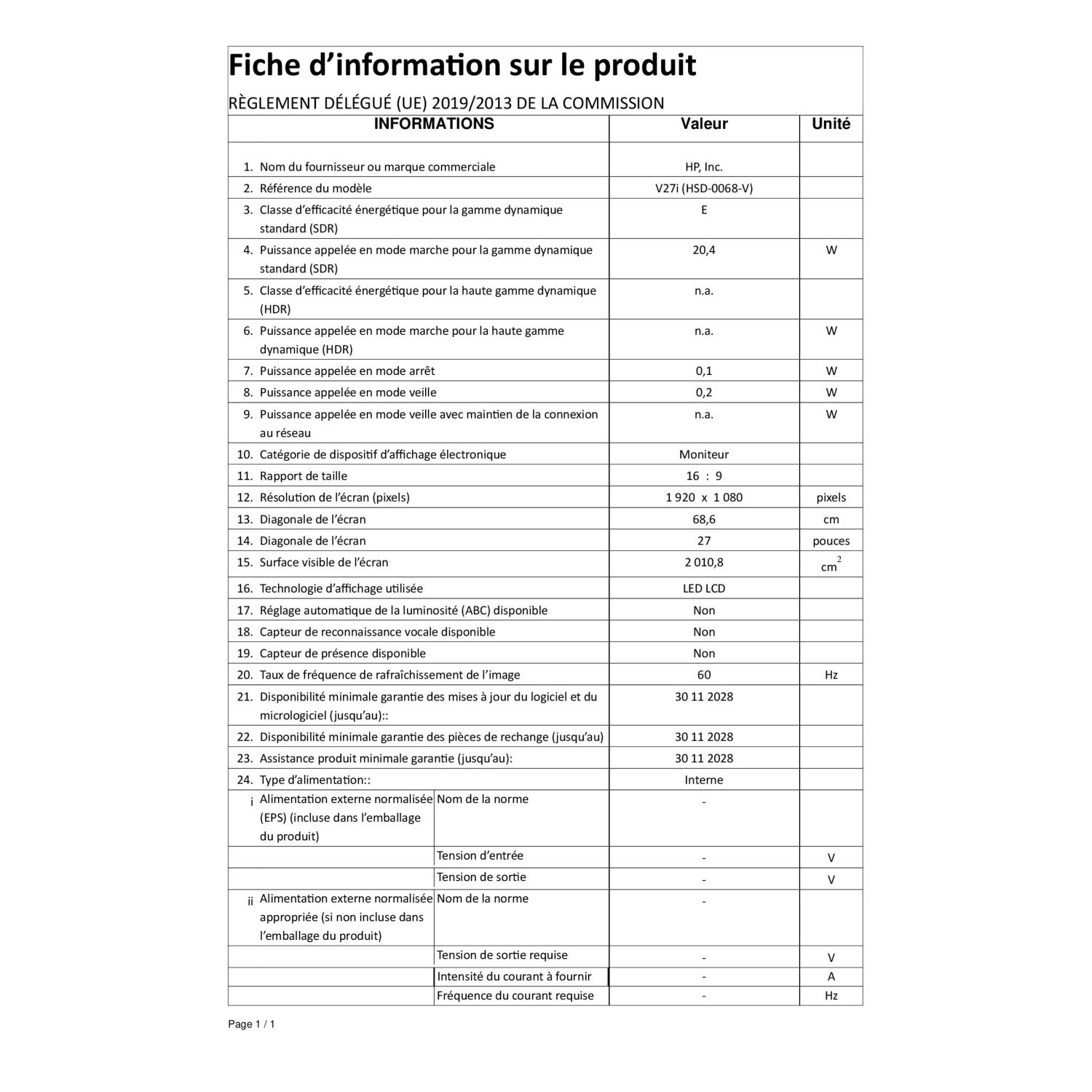 Voir la diapositive 7 : HP Ecran V27I FHD - Noir