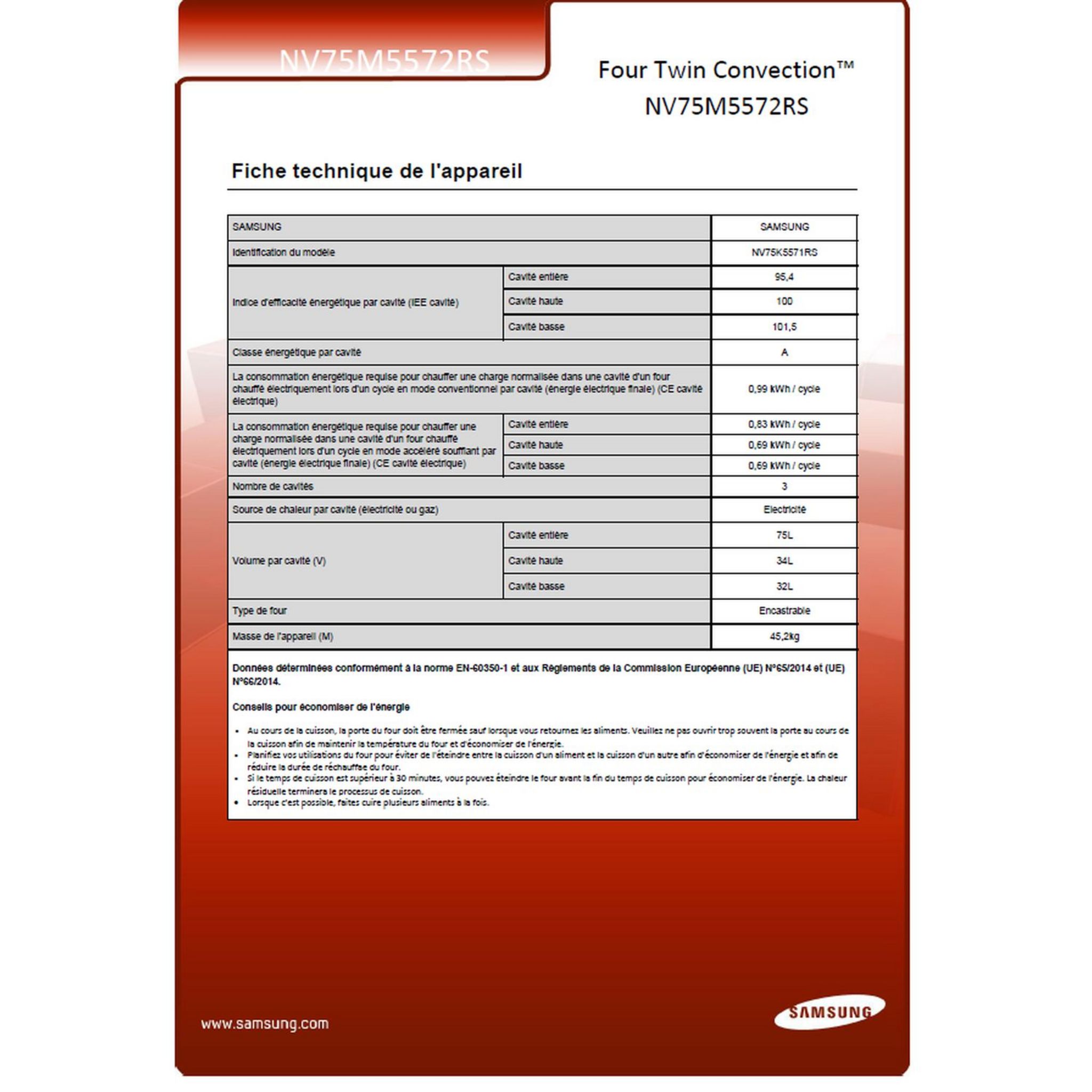 Voir la diapositive 5 : SAMSUNG Four encastrable NV75M5572RS, 75 L, Multifonction, 2 cavités indépendantes, Nettoyage pyrolyse