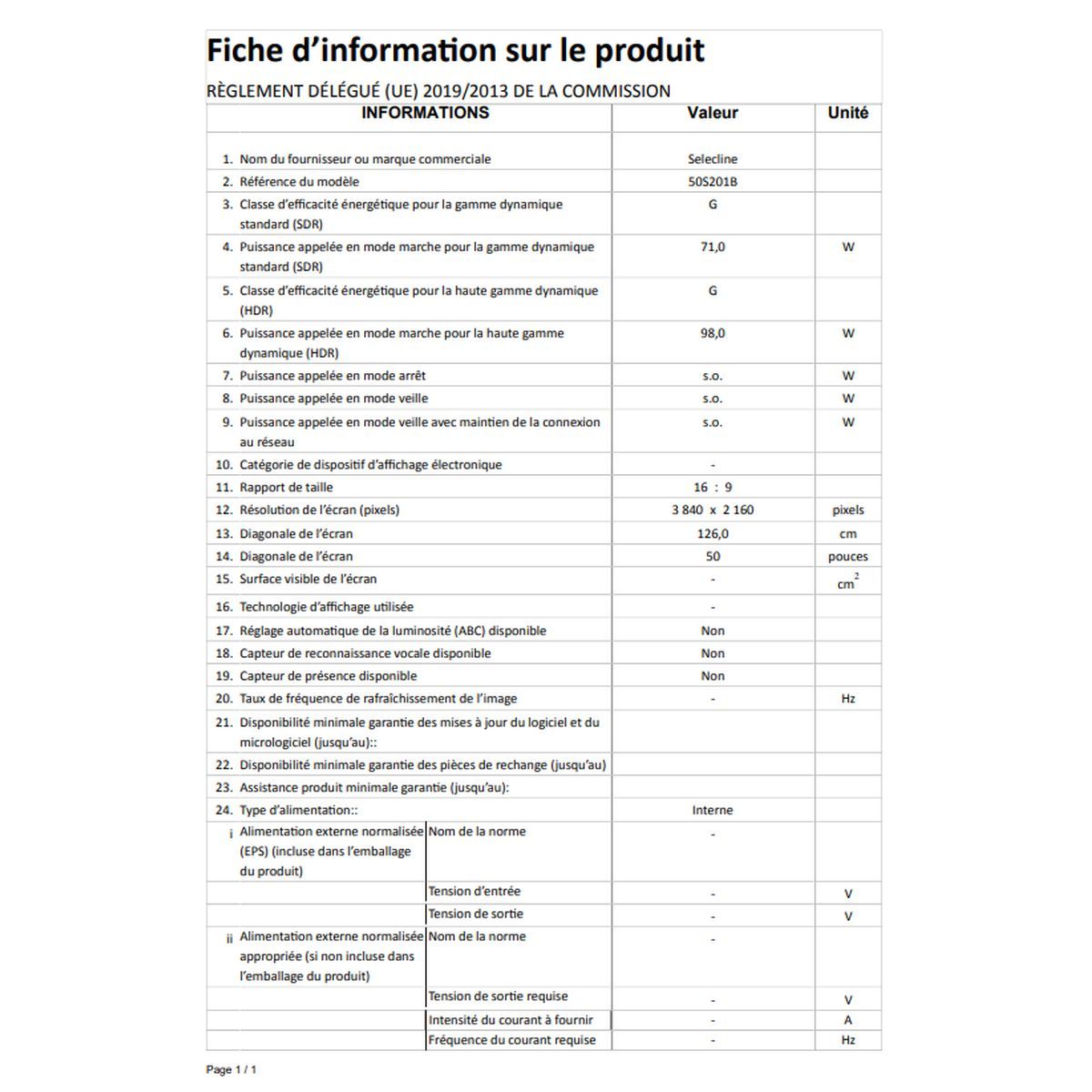 SELECLINE 50S201 TV LED 4K UHD 126 cm Smart TV 