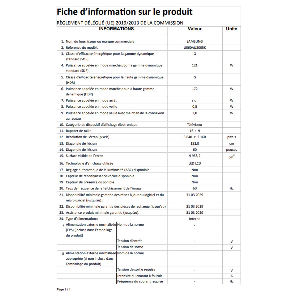 Voir la diapositive 11 : SAMSUNG UE60AU8005KXXC TV LED 4K UHD 152 cm Smart TV