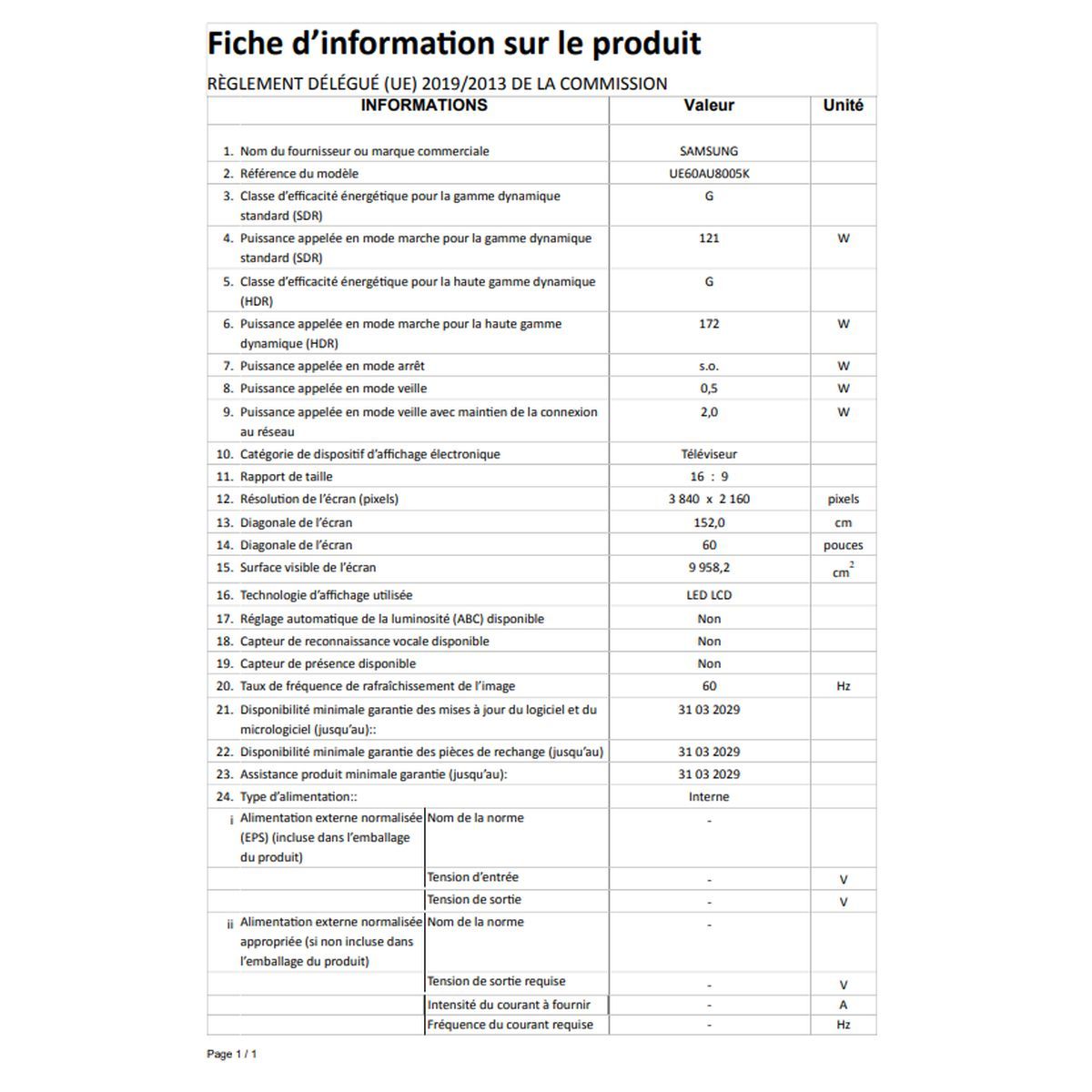 SAMSUNG UE60AU8005KXXC TV LED 4K UHD 152 cm Smart TV