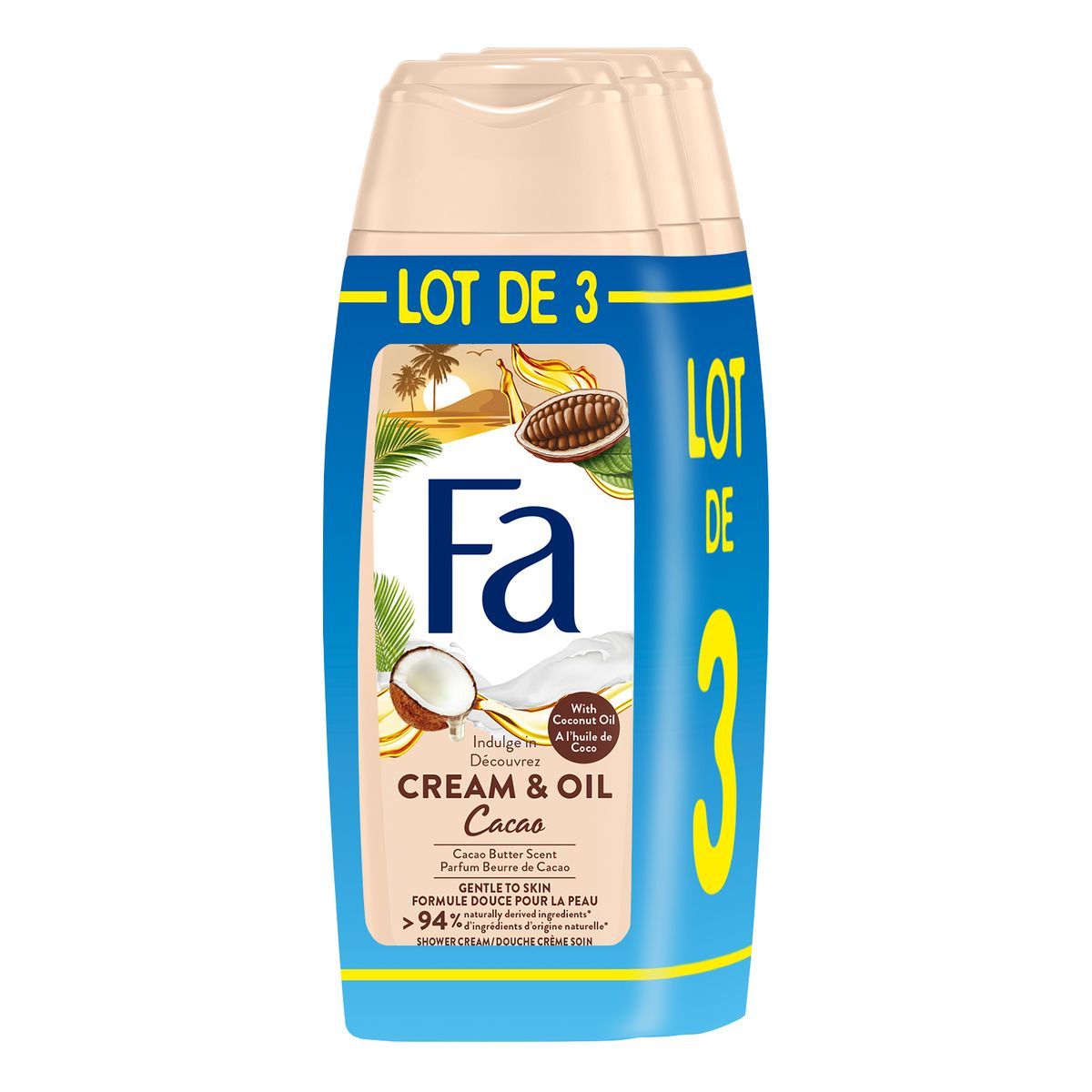 FA Douche crème soin beurre de cacao huile de coco 3x250ml