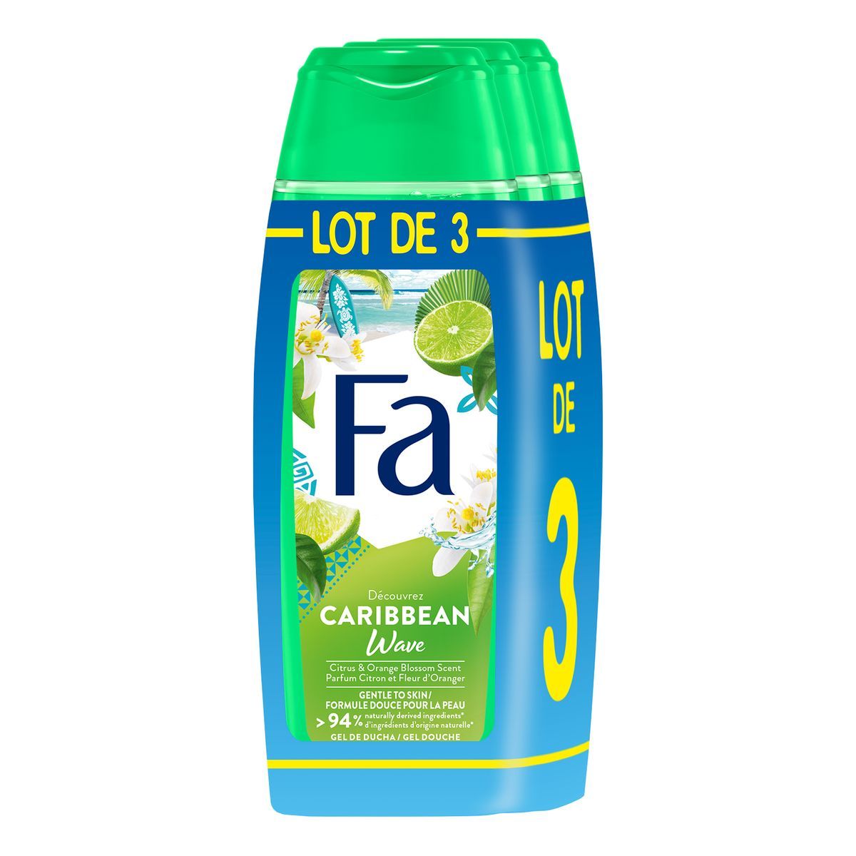 FA Gel douche Carribbean wave parfum citron fleur d'oranger 3x250ml