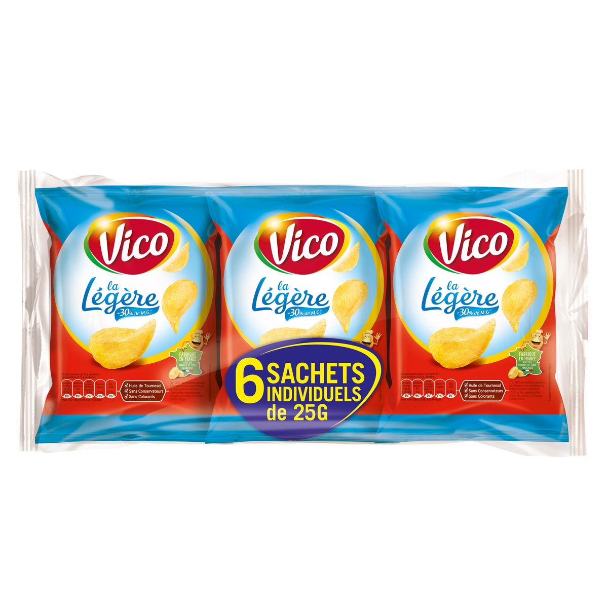 VICO Chips légères finement salées sachets individuels lot de 6 6x25g