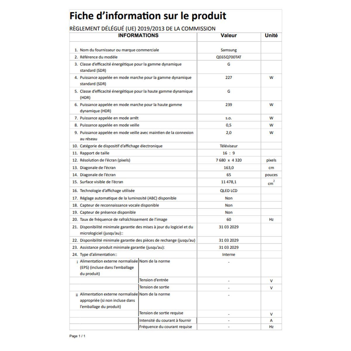 SAMSUNG QE65Q700TATXXC TV QLED 8K UHD 163 cm Smart TV 