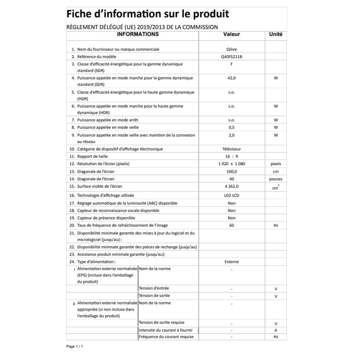 QILIVE Q40FS211B TV DLED FULL HD 100 cm Smart TV 