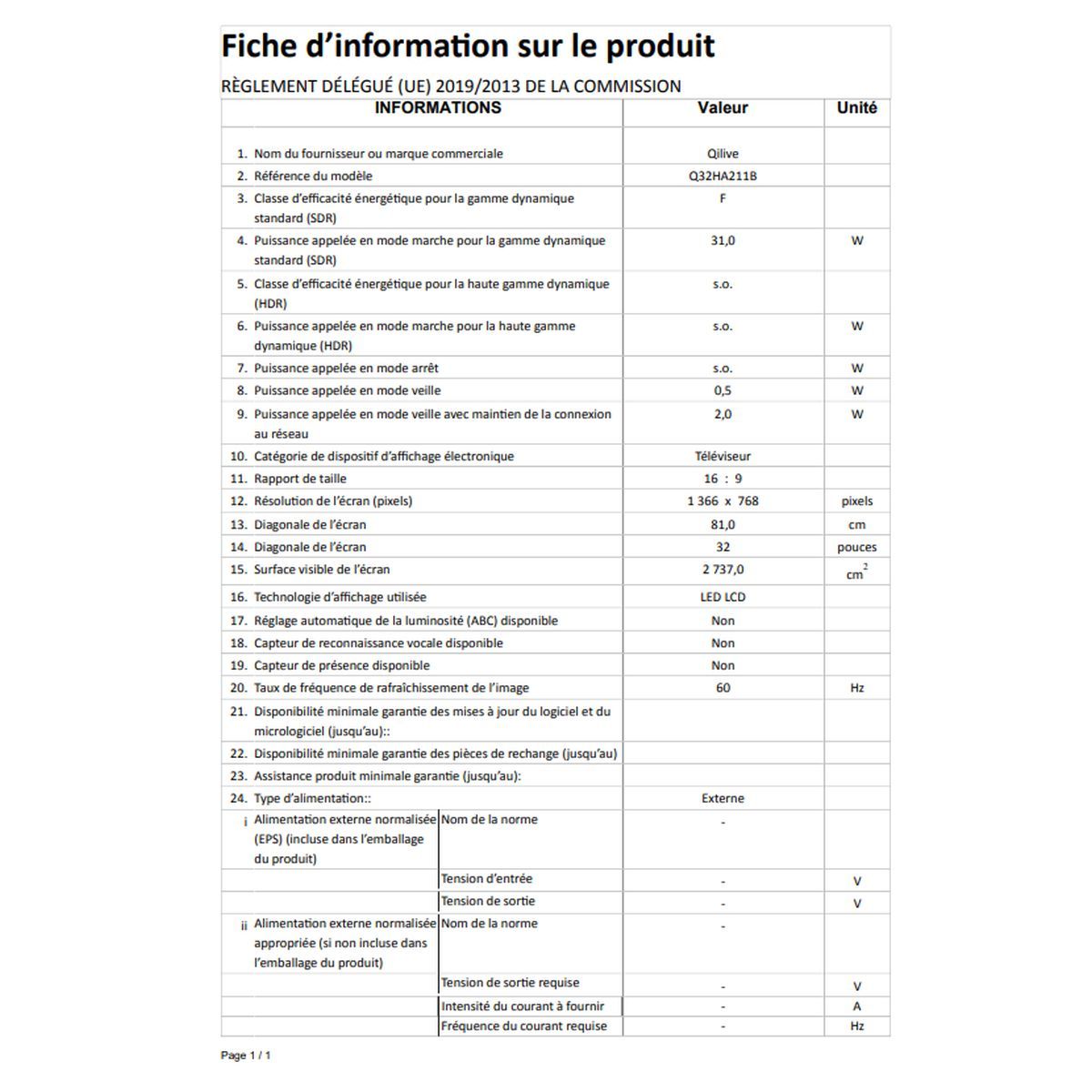 QILIVE Q32HA211B TV DLED HD 81 cm Android TV