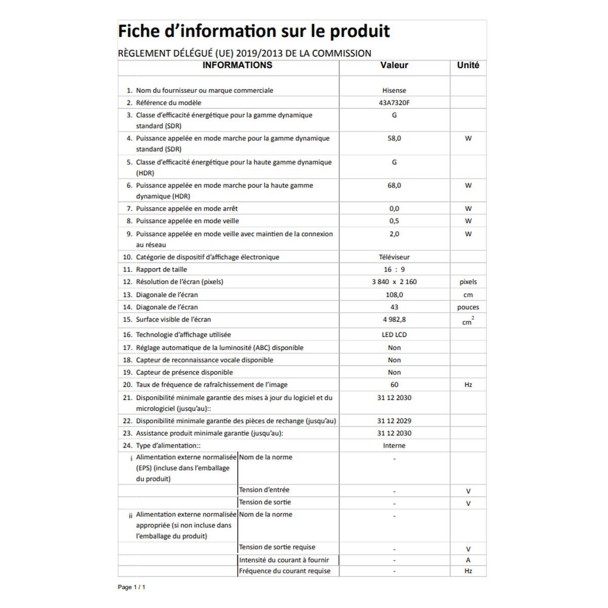 HISENSE  43A7320F TV LED 4K UHD 108 cm Smart TV