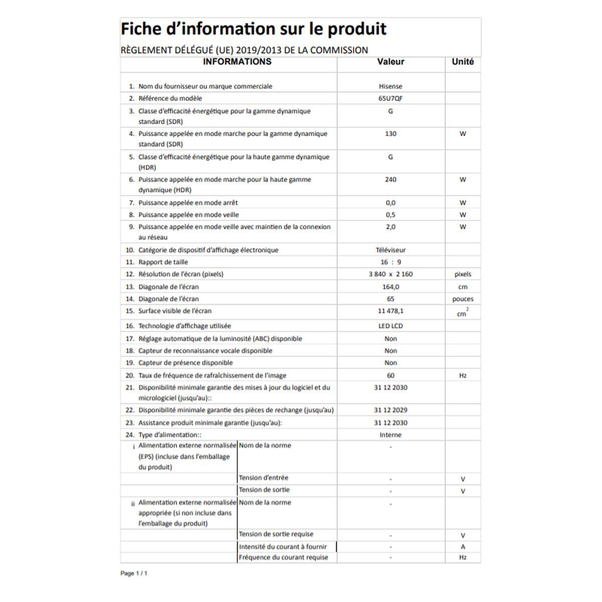 HISENSE 65U7QF TV QLED 4K Ultra HD 164 cm