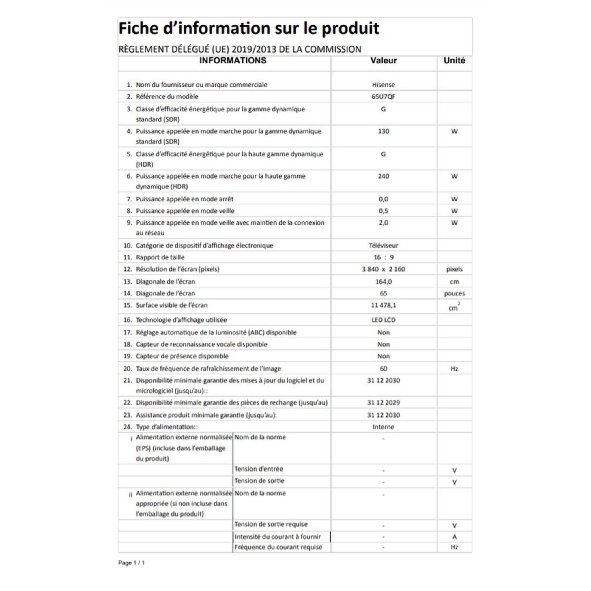 Voir la diapositive 14 : HISENSE 65U7QF TV QLED 4K Ultra HD 164 cm