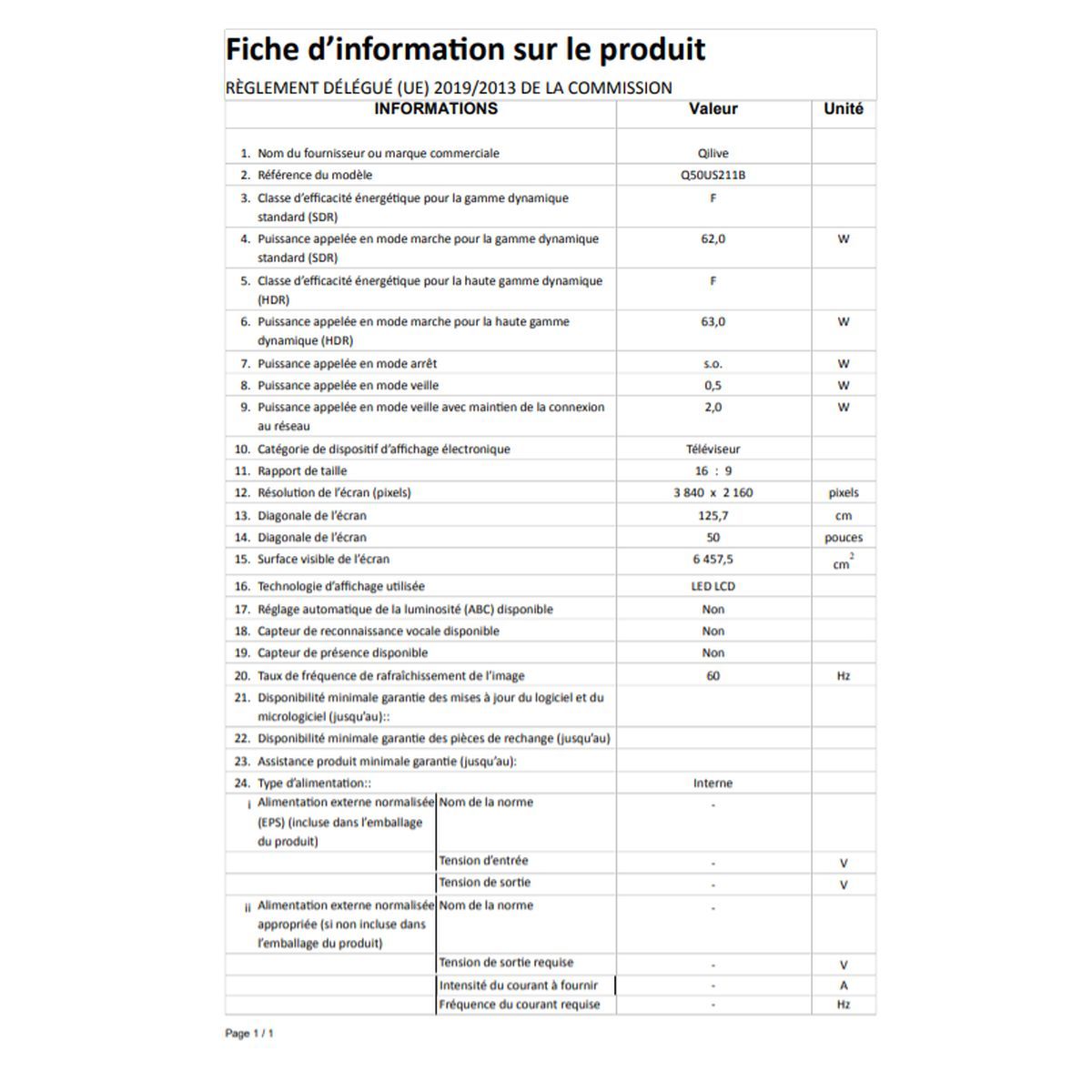 QILIVE Q50US211B TV DLED UHD 126 cm Smart TV
