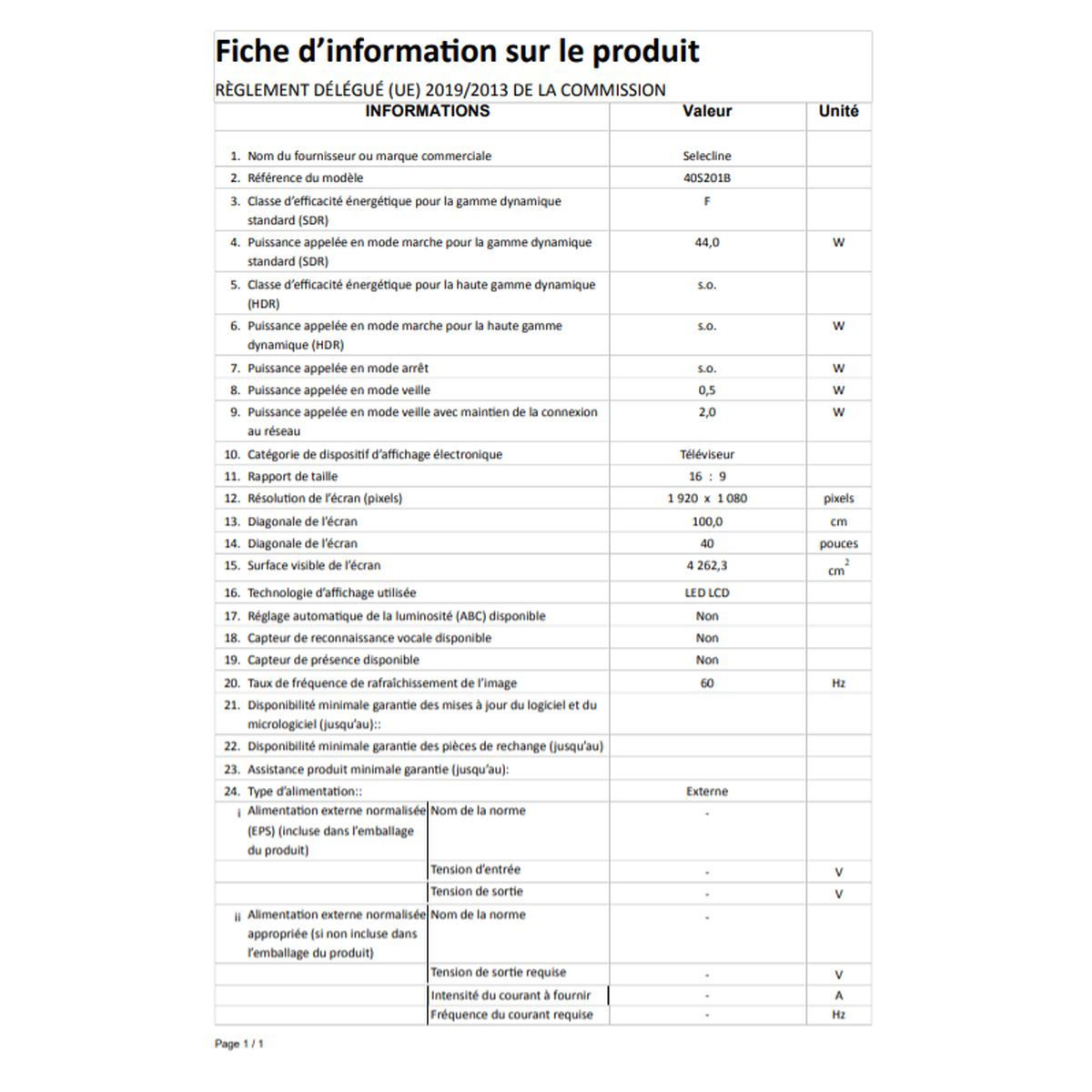 SELECLINE 40S201B TV LED Full HD 100 cm