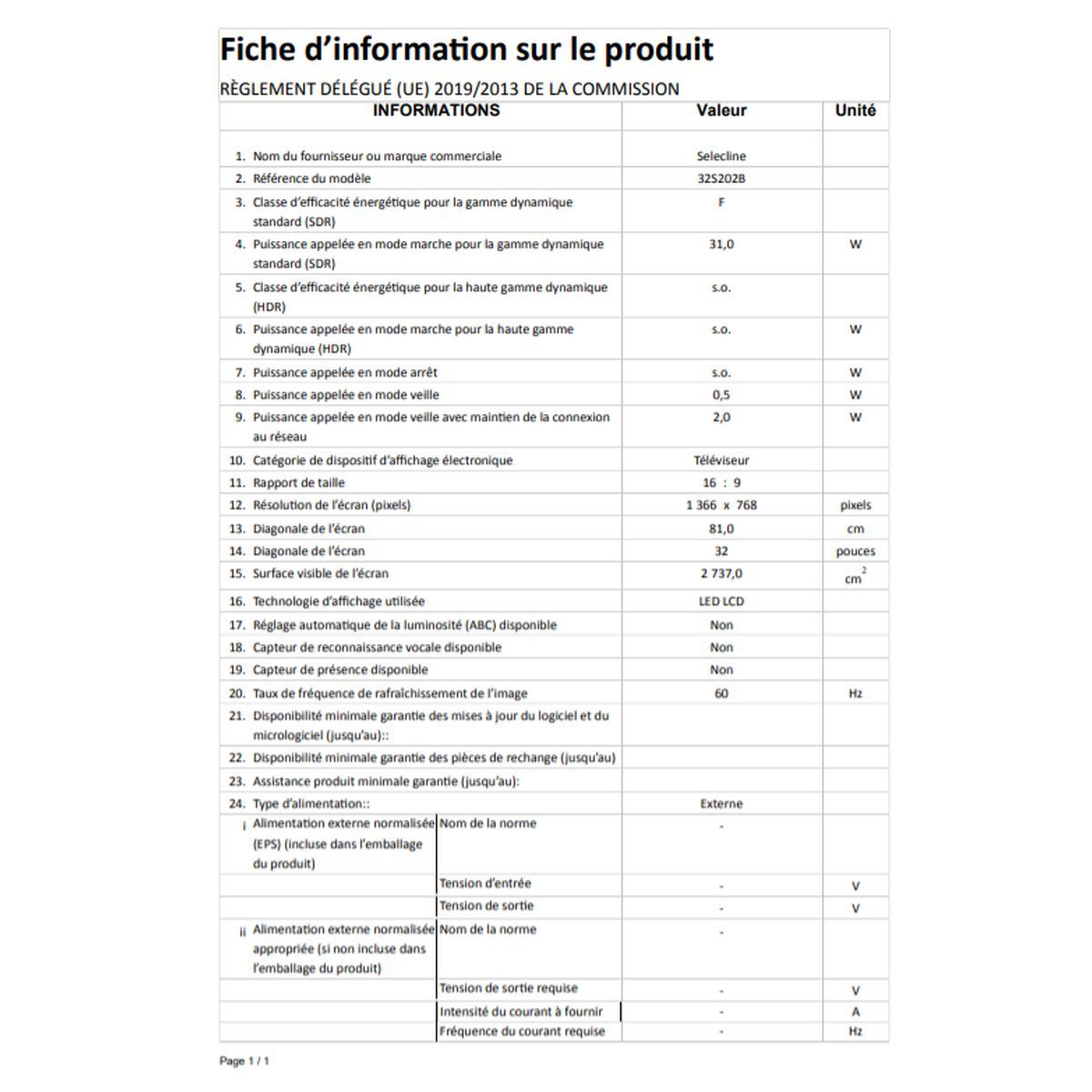 SELECLINE 32S202B TV LED HD 81 cm