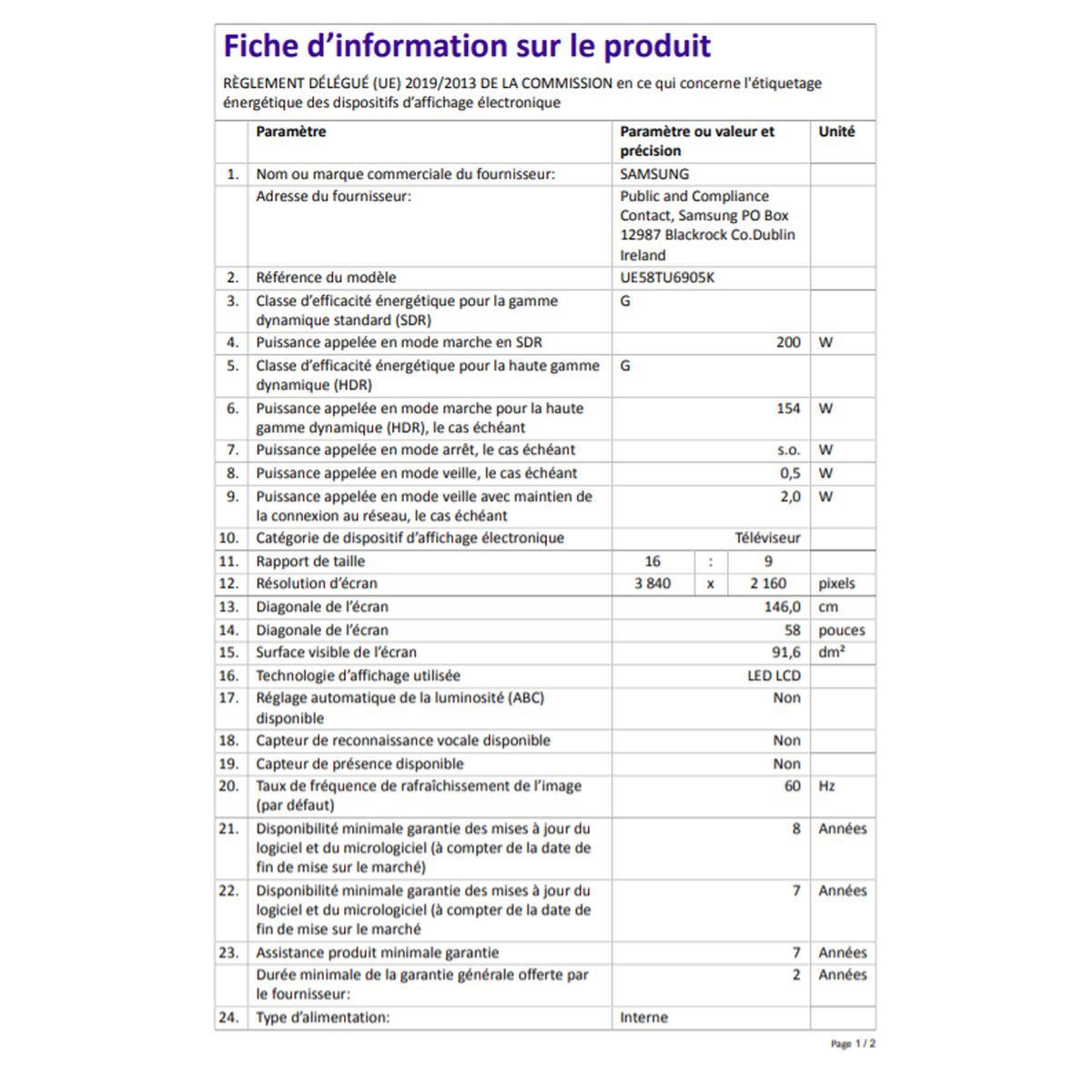 SAMSUNG UE58TU6905KXXC TV LED 4K UHD 146 cm Smart TV