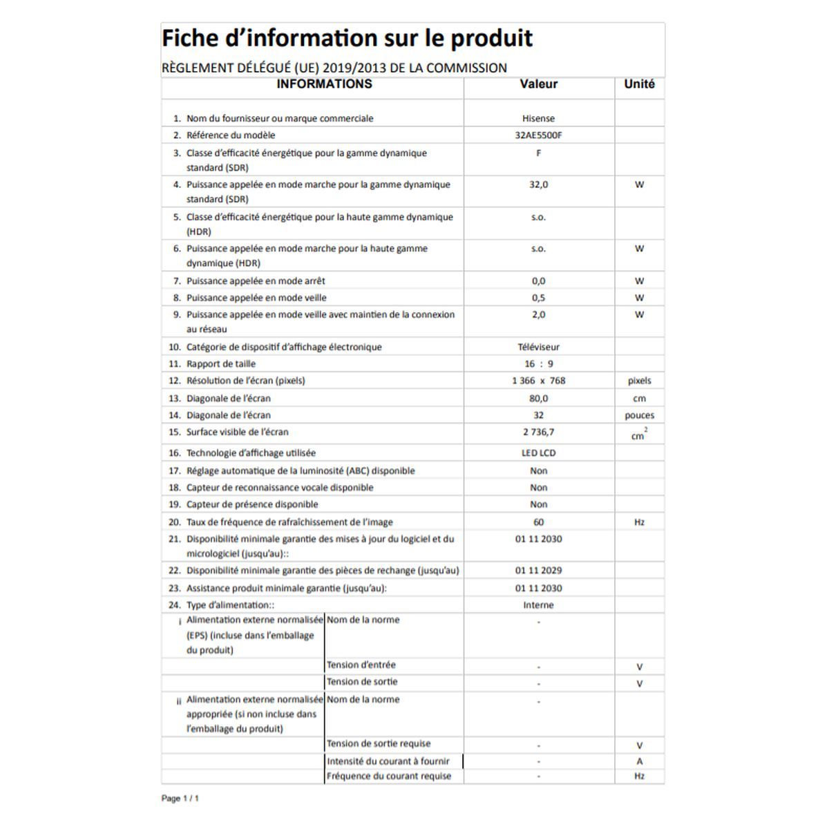 HISENSE 32AE5500F TV DLED HD Ready 80 cm Smart TV