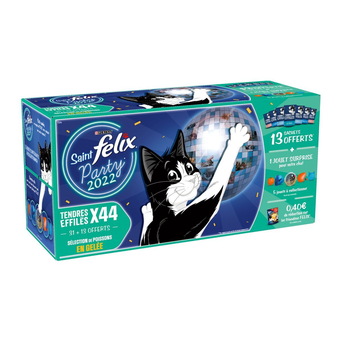FELIX Tendres effilés sachets repas sélection poisson en gelée 31+13 offerts 44x85g