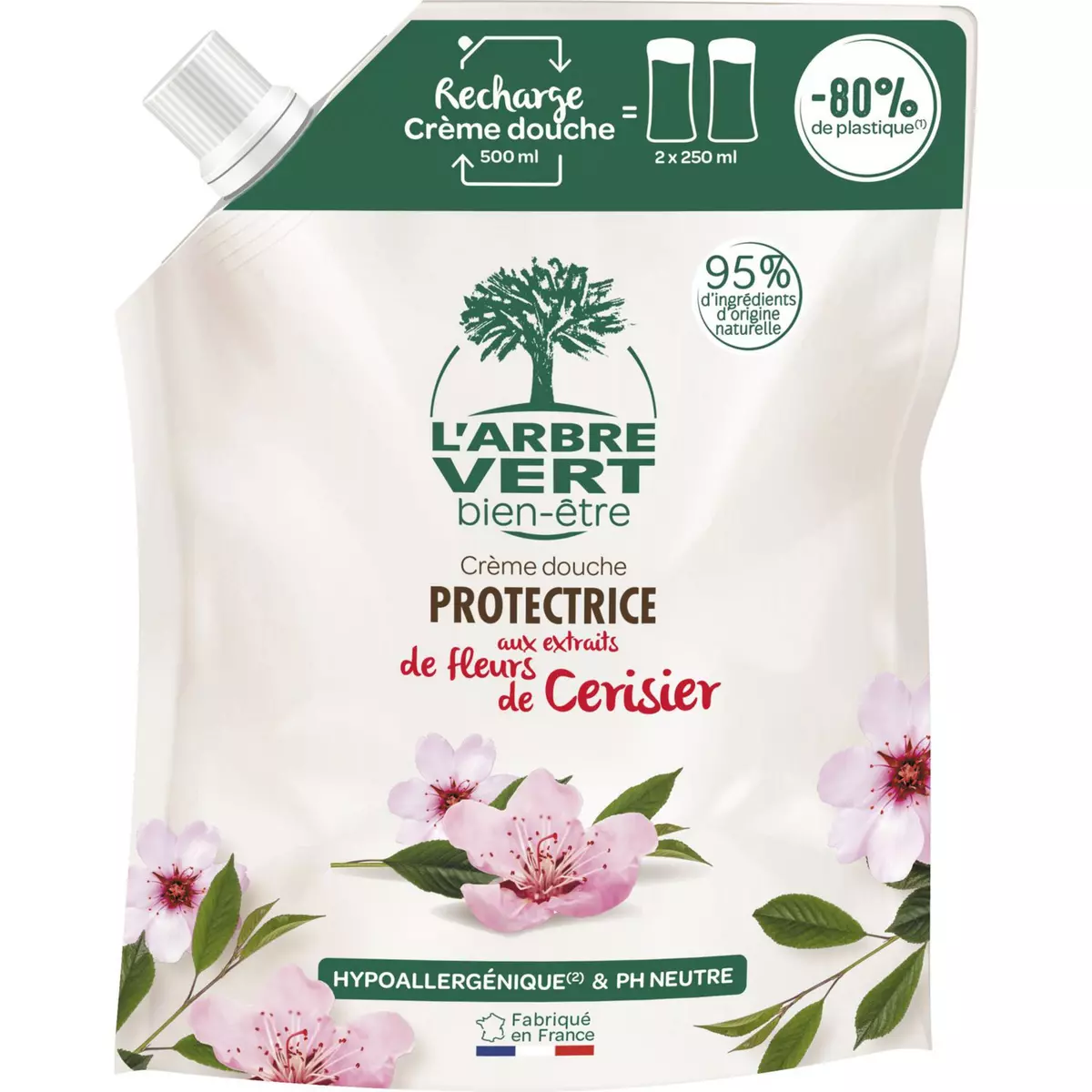 L'ARBRE VERT Recharge crème douche protectrice aux extraits de fleurs de cerisier 500ml