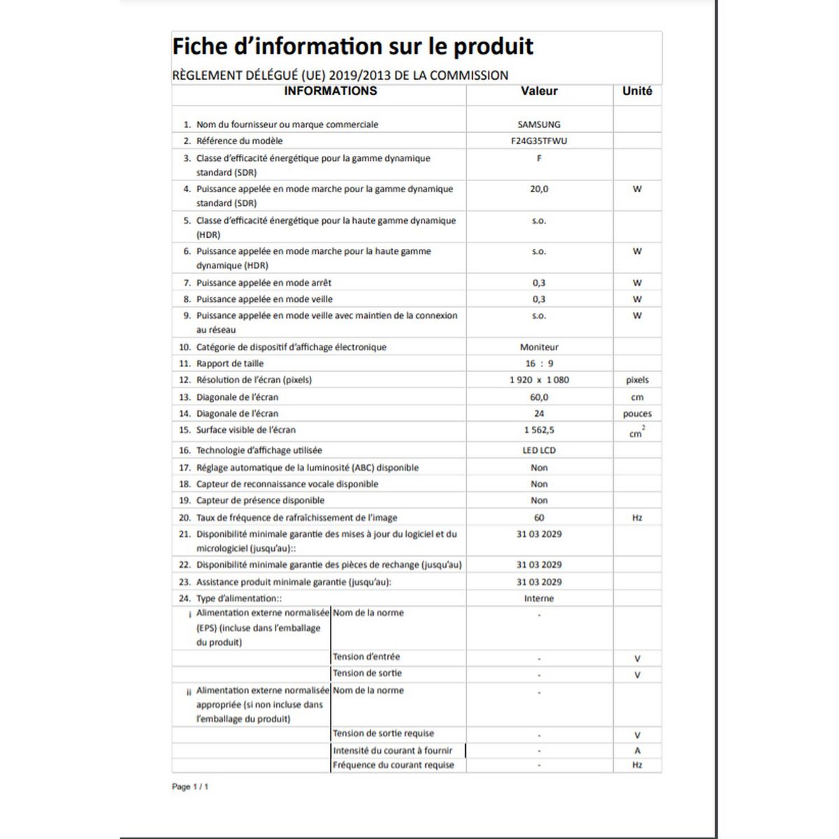 SAMSUNG Ecran Gamer Odyssey G3 F24G35TFWU - 24 pouces - Noir