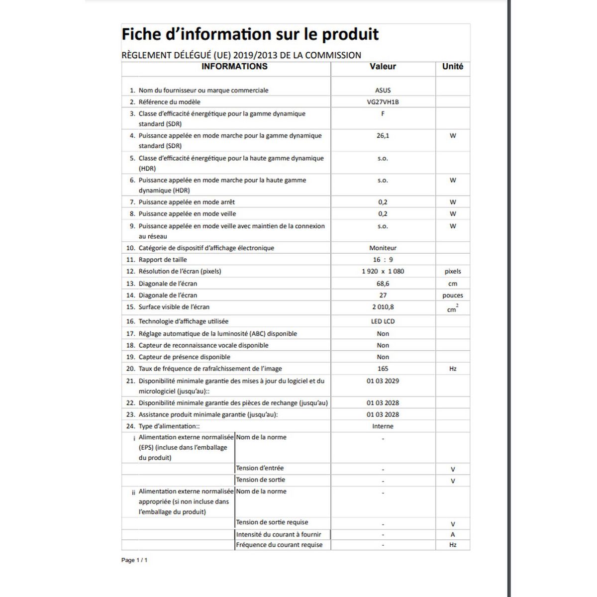 ASUS Ecran Gamer TUF VG27VH1B Incurvé 27 pouces - Noir