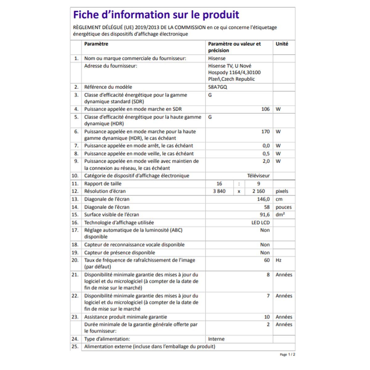 HISENSE 58A7GQ TV QLED 4K UHD 146 cm Smart TV