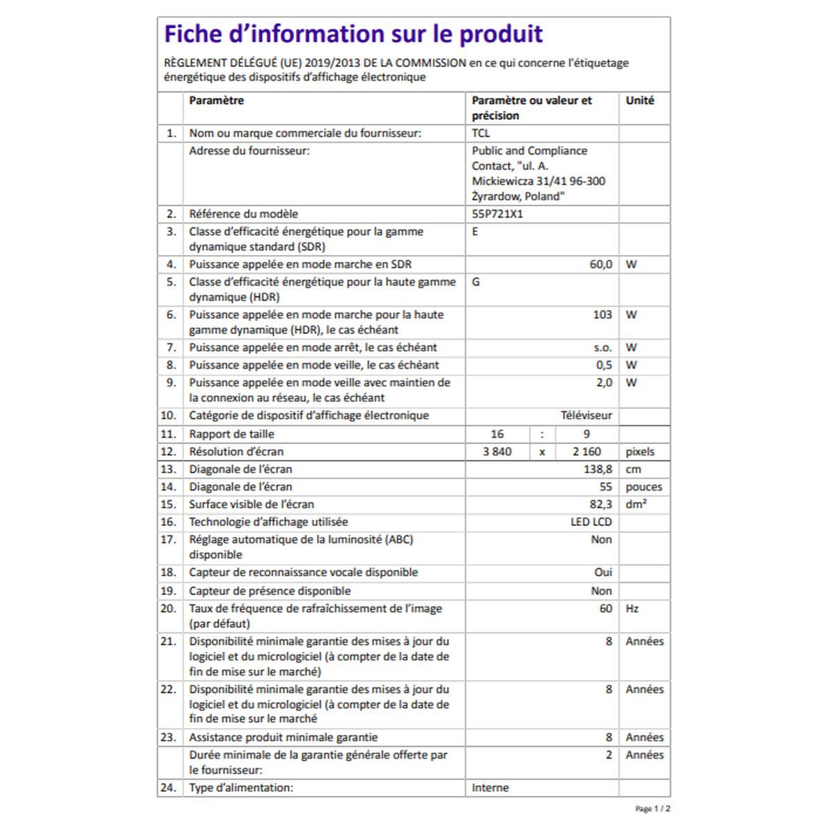 TCL 55P721 TV LED 4K UHD 139 cm Android TV