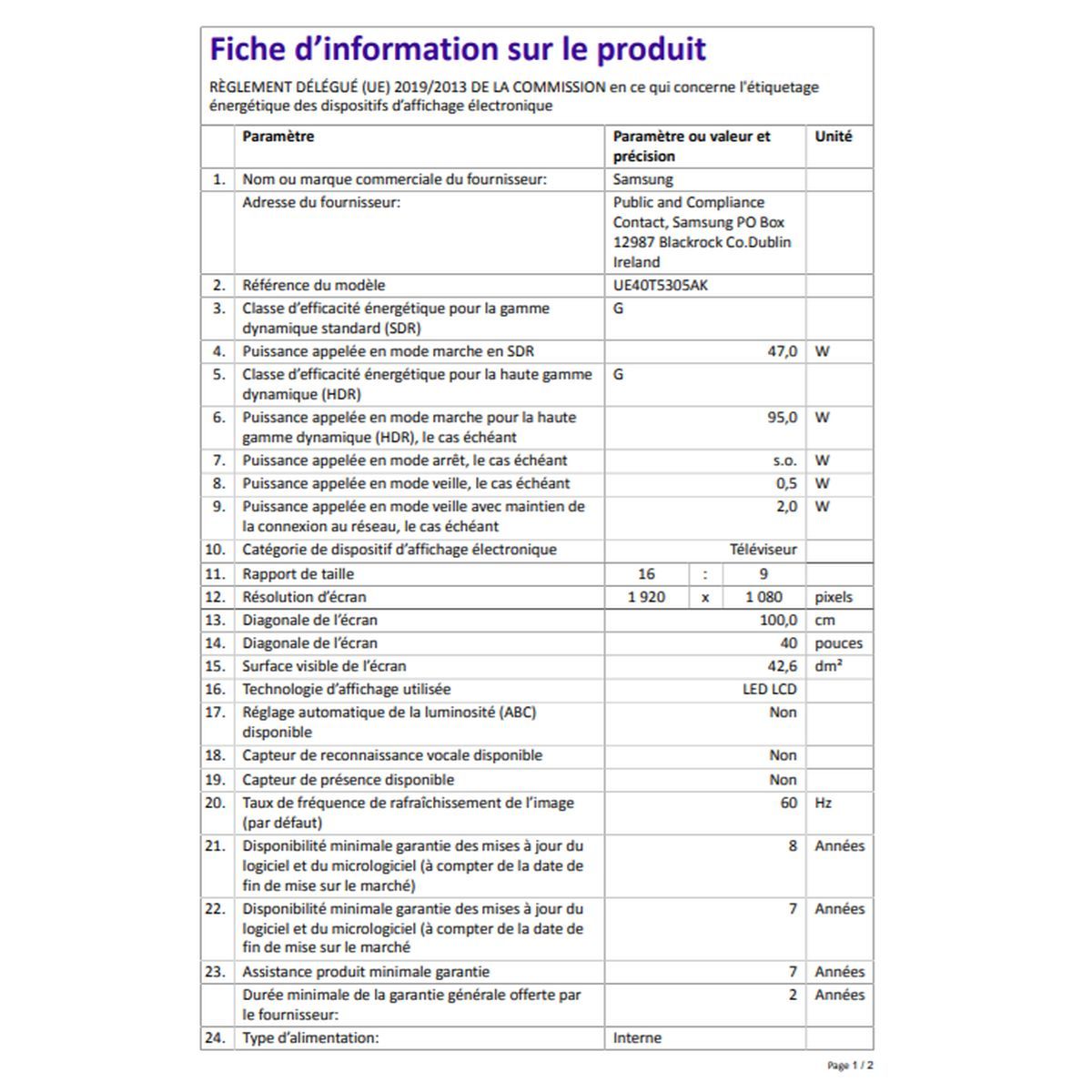 SAMSUNG UE40T5305 TV LED Full HD 100 cm Smart TV