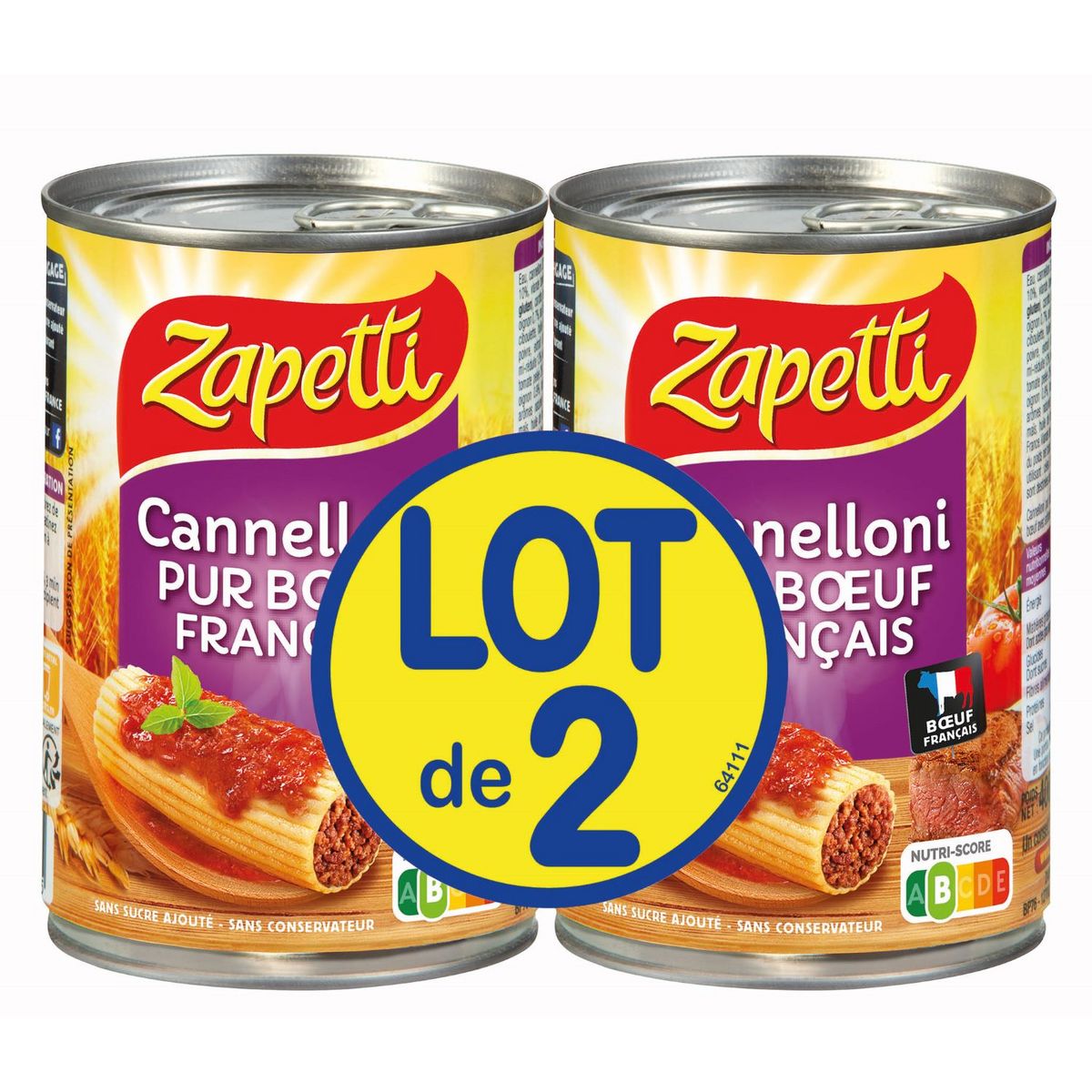 ZAPETTI Cannelloni pur bœuf Français lot de 2 2x400g