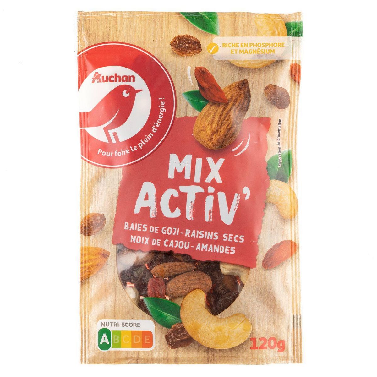 AUCHAN Baies de goji raisins secs noix de cajou et amandes Mix Activ' 120g