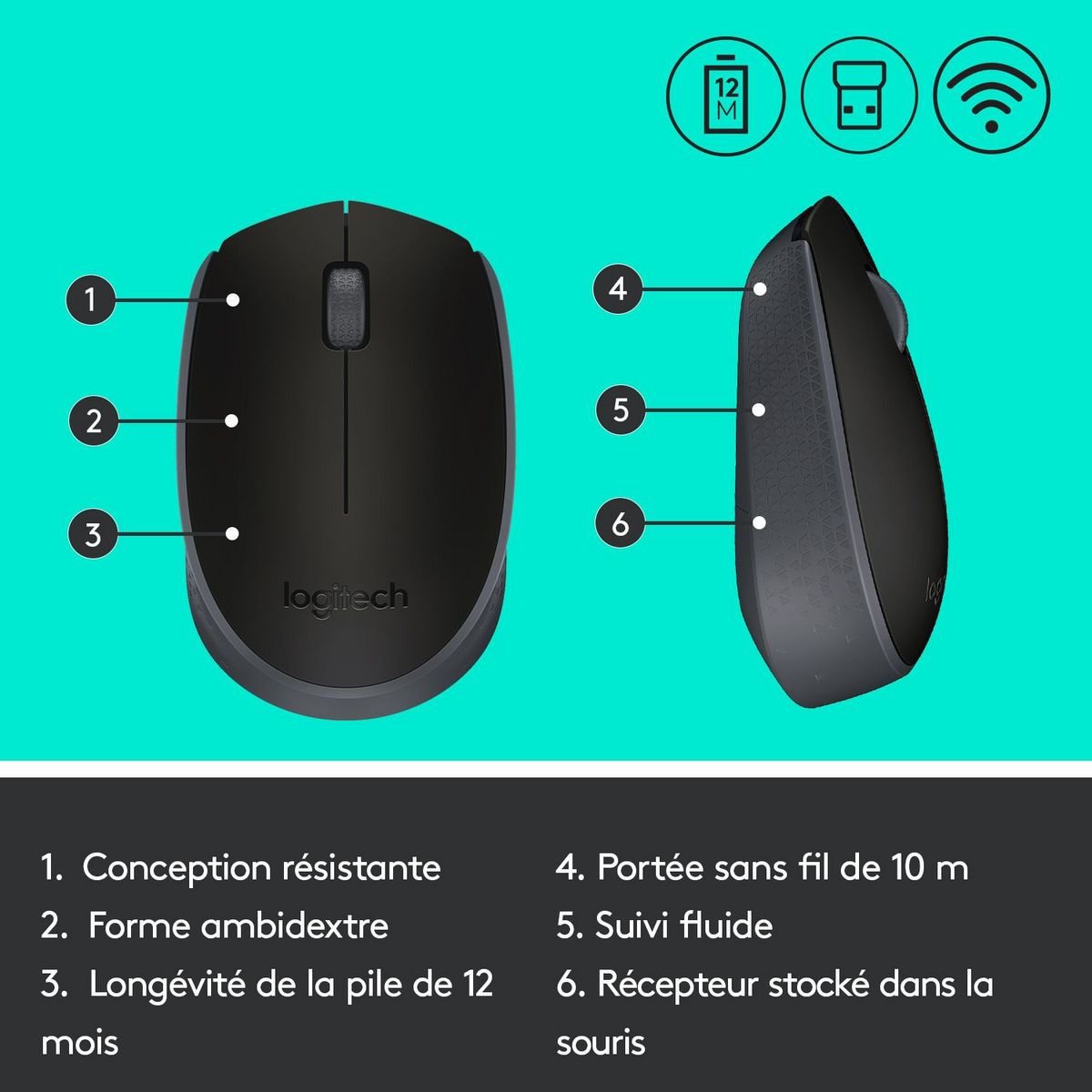 LOGITECH Souris sans Fil M171 Optique Noire