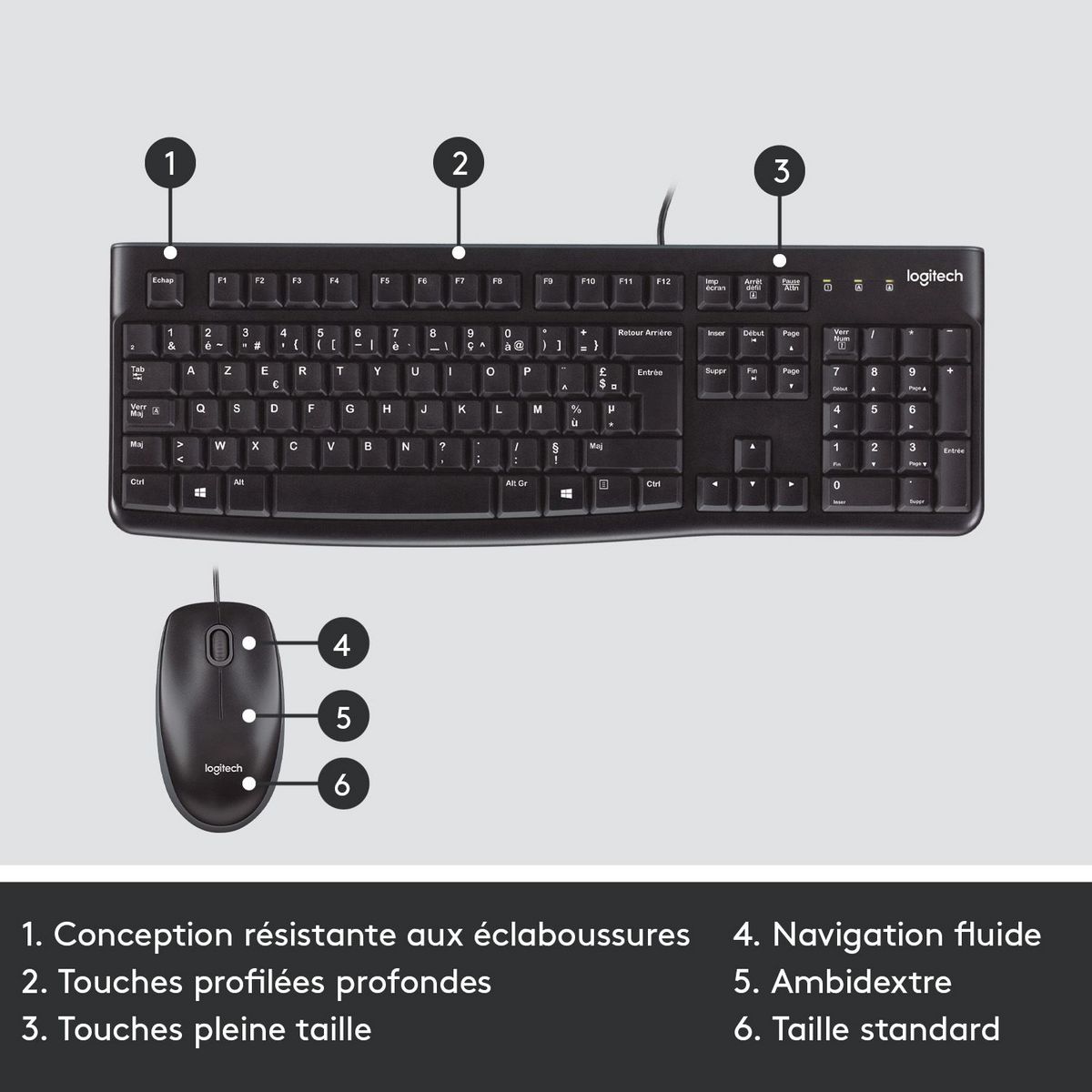 LOGITECH Clavier et Souris Filaires MK120 USB AZERTY