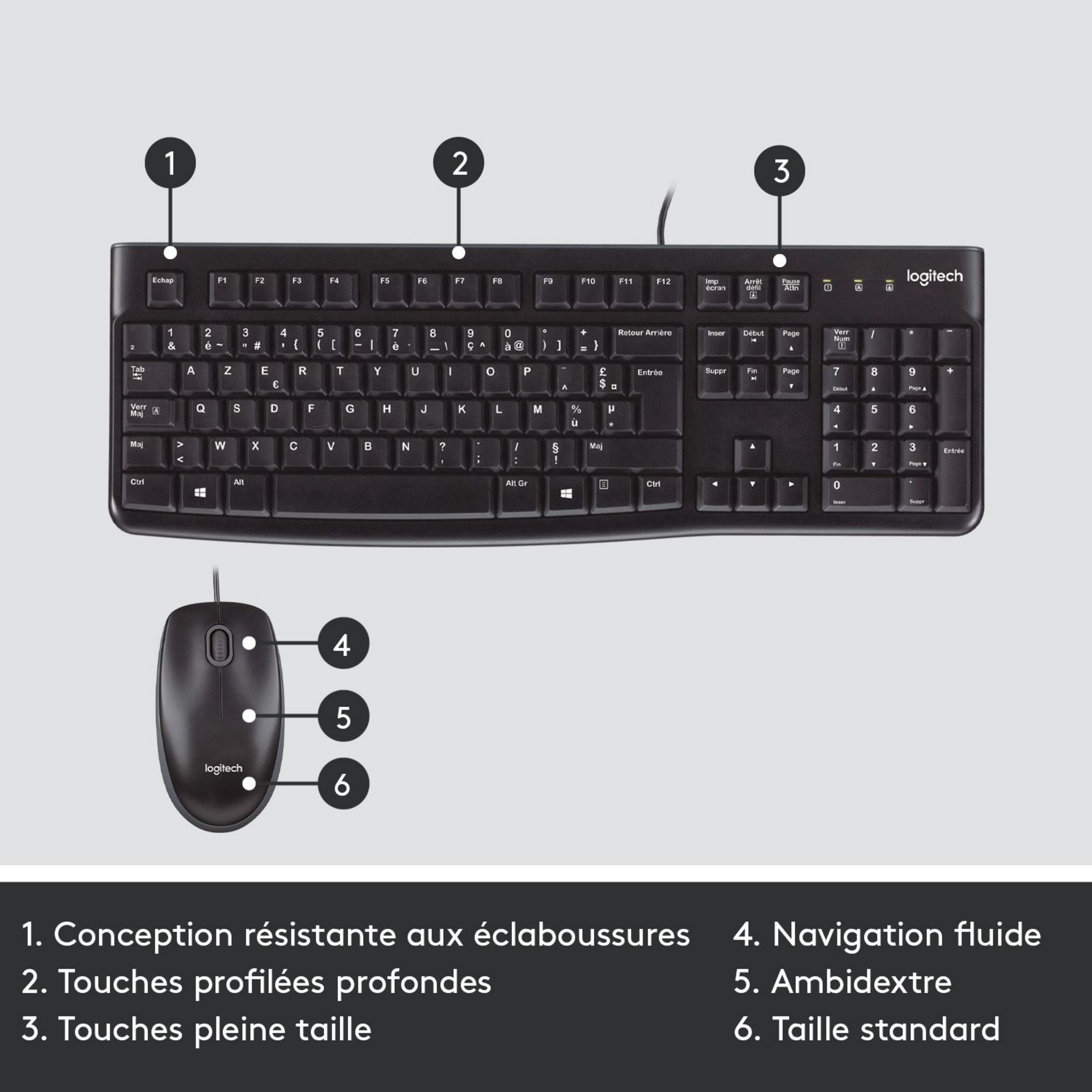 Voir la diapositive 5 : LOGITECH Clavier et Souris Filaires MK120 USB AZERTY