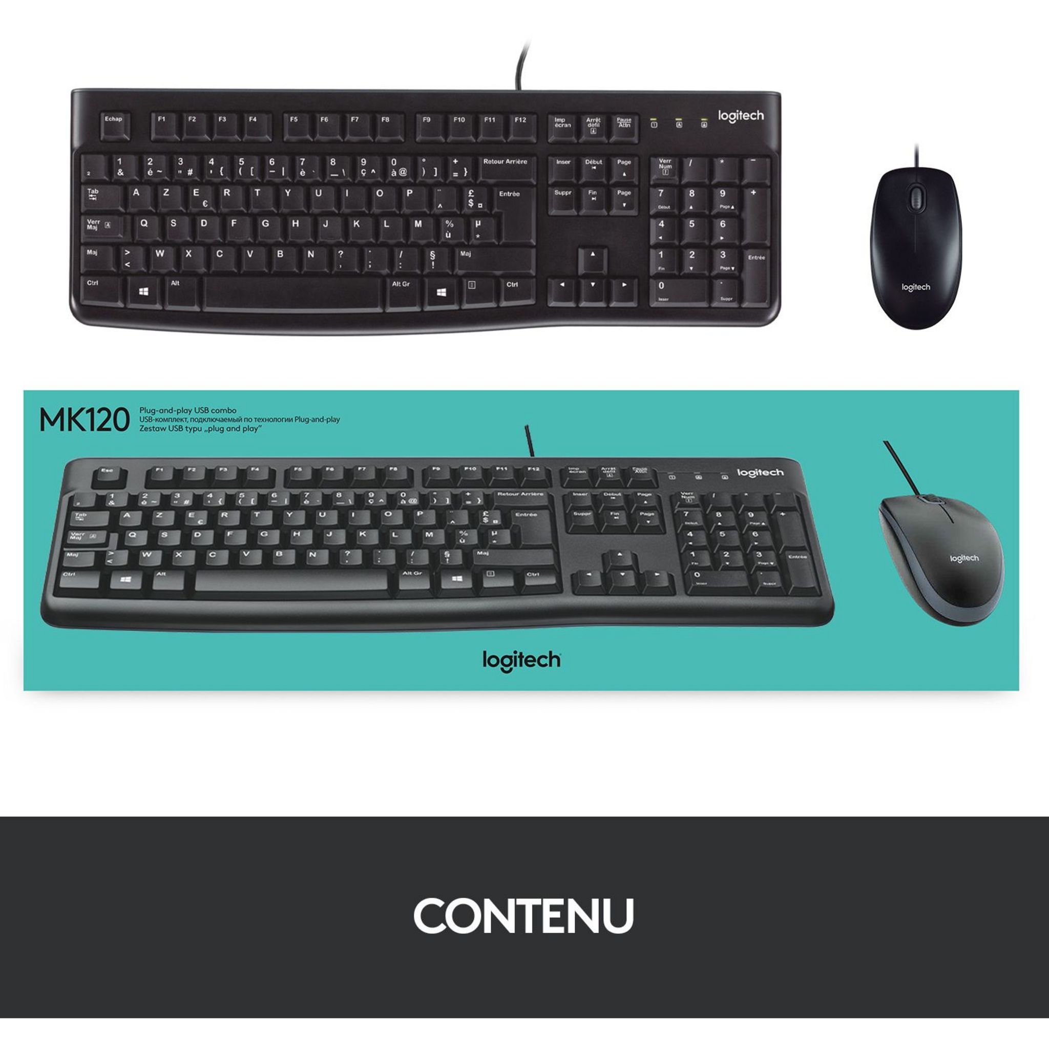 Voir la diapositive 6 : LOGITECH Clavier et Souris Filaires MK120 USB AZERTY