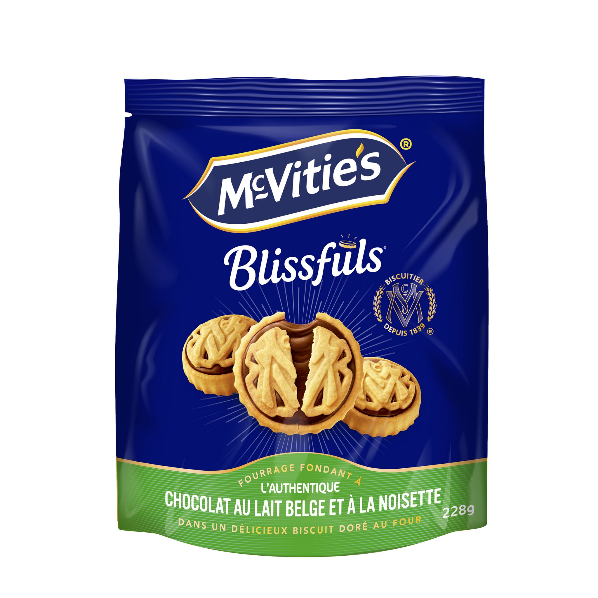 MC VITIES Blissfuls biscuits chocolat au lait Belge et à la noisette 228g